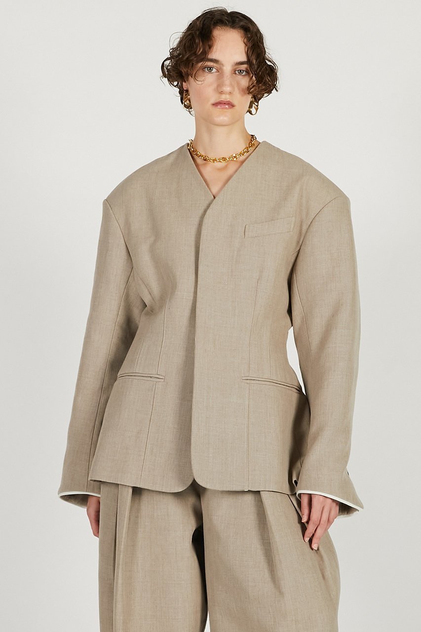 【プランク プロジェクト/PRANK PROJECT】のラウンドショルダーノーカラージャケット 人気、トレンドファッション・服の通販 founy(ファニー) 　ファッション　Fashion　レディースファッション　Fashion for Women　アウター　Coat / Outerwear Collection　レディースジャケット・軽アウター　Jackets　ノーカラージャケット / シンプル上品コーデ　Collarless Jackets　2026年　2026　おすすめ　Recommended / Our Picks　なめらか　Smooth, Silky Texture　カッティング　Cutting Detail　シェイプ　Shape, Slim Fit　ジャケット　Jacket, Outerwear　セットアップ　Set-Up, Coordinated Outfit　デニム　Denim, Jeans Material　フォルム　Silhouette, Form　ボンディング　Bonding, Bonded Fabric　夏　Summer　春　Spring　S/S・春夏　SS, Spring/Summer, Warm Season　other-5|ID: prp329100004800121 ipo3291000000034826204