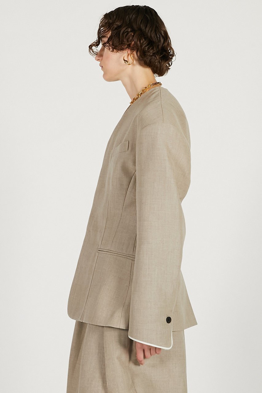 【プランク プロジェクト/PRANK PROJECT】のラウンドショルダーノーカラージャケット 人気、トレンドファッション・服の通販 founy(ファニー) 　ファッション　Fashion　レディースファッション　Fashion for Women　アウター　Coat / Outerwear Collection　レディースジャケット・軽アウター　Jackets　ノーカラージャケット / シンプル上品コーデ　Collarless Jackets　2026年　2026　おすすめ　Recommended / Our Picks　なめらか　Smooth, Silky Texture　カッティング　Cutting Detail　シェイプ　Shape, Slim Fit　ジャケット　Jacket, Outerwear　セットアップ　Set-Up, Coordinated Outfit　デニム　Denim, Jeans Material　フォルム　Silhouette, Form　ボンディング　Bonding, Bonded Fabric　夏　Summer　春　Spring　S/S・春夏　SS, Spring/Summer, Warm Season　other-6|ID: prp329100004800121 ipo3291000000034826205