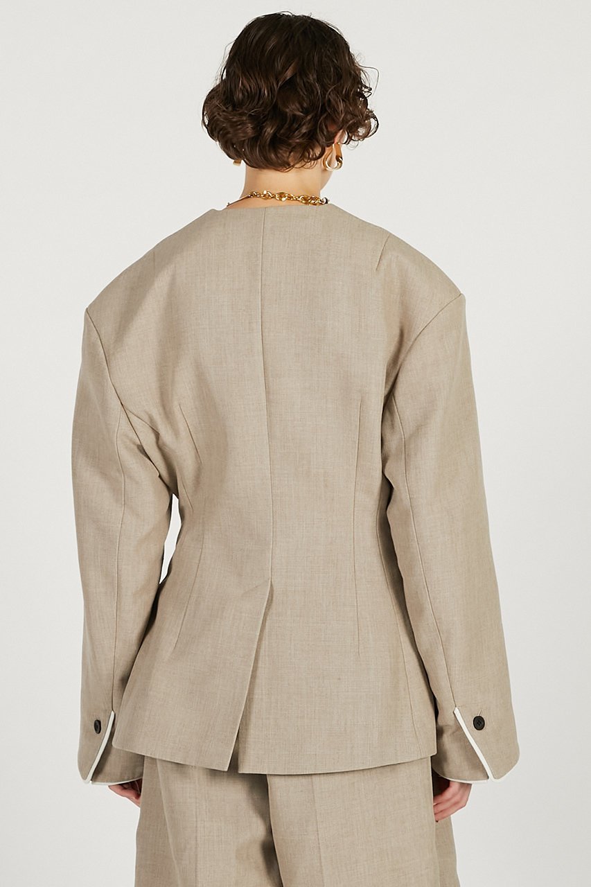 【プランク プロジェクト/PRANK PROJECT】のラウンドショルダーノーカラージャケット 人気、トレンドファッション・服の通販 founy(ファニー) 　ファッション　Fashion　レディースファッション　Fashion for Women　アウター　Coat / Outerwear Collection　レディースジャケット・軽アウター　Jackets　ノーカラージャケット / シンプル上品コーデ　Collarless Jackets　2026年　2026　おすすめ　Recommended / Our Picks　なめらか　Smooth, Silky Texture　カッティング　Cutting Detail　シェイプ　Shape, Slim Fit　ジャケット　Jacket, Outerwear　セットアップ　Set-Up, Coordinated Outfit　デニム　Denim, Jeans Material　フォルム　Silhouette, Form　ボンディング　Bonding, Bonded Fabric　夏　Summer　春　Spring　S/S・春夏　SS, Spring/Summer, Warm Season　other-7|ID: prp329100004800121 ipo3291000000034826206