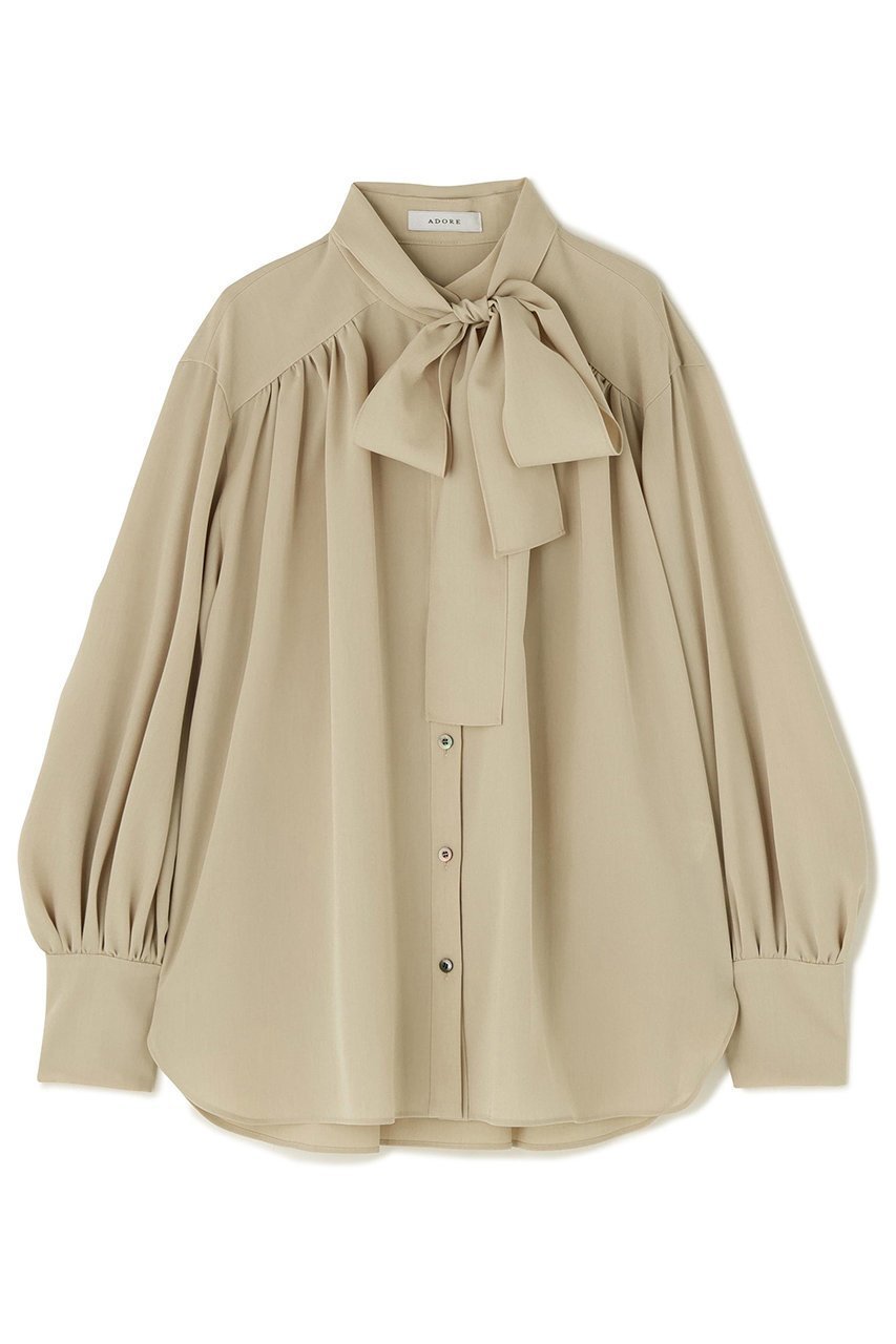 【アドーア/ADORE】のドライタッチツイルブラウス インテリア・キッズ・メンズ・レディースファッション・服の通販 founy(ファニー) ファッション Fashion レディースファッション Fashion for Women トップス・カットソー Cut & Sew Tops シャツ・ブラウス・オフィスカジュアル Elegant Blouses & Button-Ups ギャザー Gathered, Ruffled スタンダード Standard, Basic スリーブ Sleeve, Long Sleeve / Short Sleeve リボン Ribbon, Bow ロング Long, Long-Length エレガント 上品 Elegant 再入荷 Restock / Back in Stock ベージュ|ID: prp329100004800126 ipo3291000000034826285