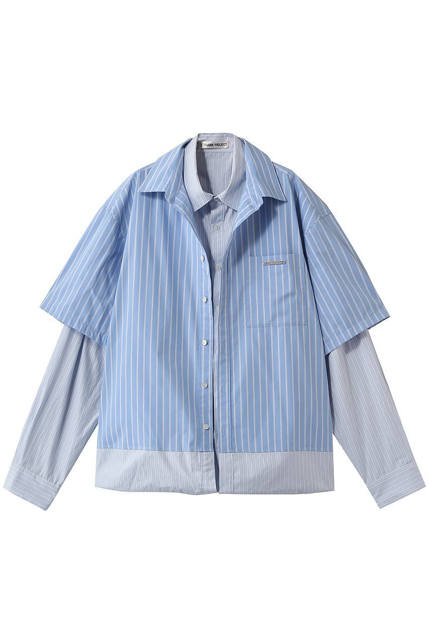 【プランク プロジェクト/PRANK PROJECT】のダブルレイヤーシャツ インテリア・キッズ・メンズ・レディースファッション・服の通販 founy(ファニー) 　ファッション　Fashion　レディースファッション　Fashion for Women　トップス・カットソー　Cut & Sew Tops　シャツ・ブラウス・オフィスカジュアル　Elegant Blouses & Button-Ups　2026年　2026　おすすめ　Recommended / Our Picks　ストライプ　Stripe, Striped Pattern　スリーブ　Sleeve, Long Sleeve / Short Sleeve　チェック　Check, Plaid, Tartan　ドッキング　Docking, Mixed Material　ベーシック　Basic, Essential　ボトム　Bottoms, Lower Wear　ロング　Long, Long-Length　半袖　Short Sleeve, Half Sleeve　夏　Summer　春　Spring　S/S・春夏　SS, Spring/Summer, Warm Season　無地　Plain, Solid Color　長袖　Long Sleeve, Full Sleeve　BLU(ブルー)|ID: prp329100004802763 ipo3291000000035862129