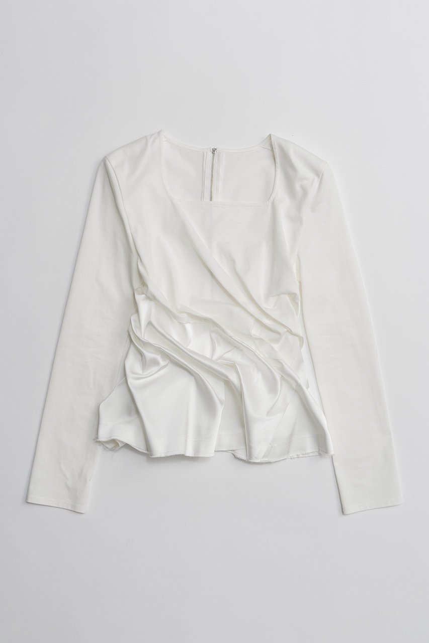 【プランク プロジェクト/PRANK PROJECT】のツイストヘムトップ インテリア・キッズ・メンズ・レディースファッション・服の通販 founy(ファニー) ファッション Fashion レディースファッション Fashion for Women トップス・カットソー Cut & Sew Tops シャツ・ブラウス・オフィスカジュアル Elegant Blouses & Button-Ups ロングTシャツ・Tシャツ Longline T-Shirts & Tees カットソー・ベーシックTシャツ Cut-and-Sewn Tops / Stretch Tees & Basics 2026年 2026 カットソー Cut and Sewn Top サテン Satin, Glossy Fabric シルケット Silket, Silky Cotton シンプル Simple, Minimal スクエア Square, Square Shape スラックス Slacks, Dress Pants スリーブ Sleeve, Long Sleeve / Short Sleeve ツイスト Tweed, Tweed Fabric デニム Denim, Jeans Material ロング Long, Long-Length 夏 Summer 春 Spring S/S・春夏 SS, Spring/Summer, Warm Season WHT(ホワイト)|ID: prp329100004802784 ipo3291000000034845689