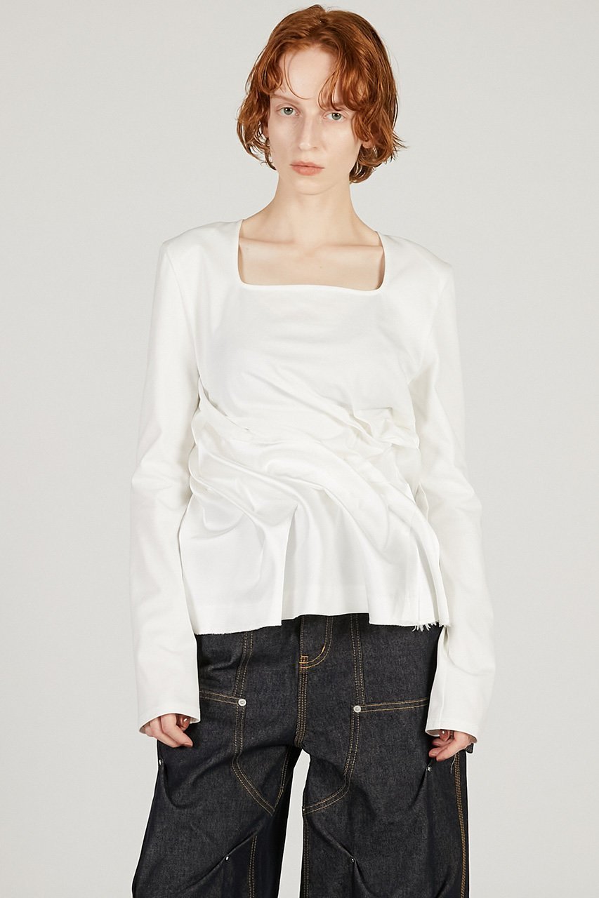 【プランク プロジェクト/PRANK PROJECT】のツイストヘムトップ 人気、トレンドファッション・服の通販 founy(ファニー) ファッション Fashion レディースファッション Fashion for Women トップス・カットソー Cut & Sew Tops シャツ・ブラウス・オフィスカジュアル Elegant Blouses & Button-Ups ロングTシャツ・Tシャツ Longline T-Shirts & Tees カットソー・ベーシックTシャツ Cut-and-Sewn Tops / Stretch Tees & Basics 2026年 2026 カットソー Cut and Sewn Top サテン Satin, Glossy Fabric シルケット Silket, Silky Cotton シンプル Simple, Minimal スクエア Square, Square Shape スラックス Slacks, Dress Pants スリーブ Sleeve, Long Sleeve / Short Sleeve ツイスト Tweed, Tweed Fabric デニム Denim, Jeans Material ロング Long, Long-Length 夏 Summer 春 Spring S/S・春夏 SS, Spring/Summer, Warm Season other-4|ID: prp329100004802784 ipo3291000000034845692