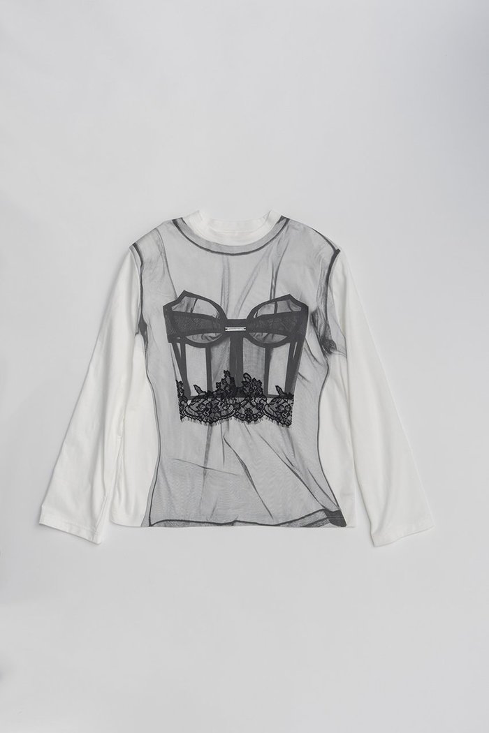 【プランク プロジェクト/PRANK PROJECT】のチュールビスチェプリントロンTEE インテリア・キッズ・メンズ・レディースファッション・服の通販 founy(ファニー) https://founy.com/ ファッション Fashion レディースファッション Fashion for Women トップス・カットソー Cut & Sew Tops シャツ・ブラウス・オフィスカジュアル Elegant Blouses & Button-Ups ロングTシャツ・Tシャツ Longline T-Shirts & Tees カットソー・ベーシックTシャツ Cut-and-Sewn Tops / Stretch Tees & Basics ビスチェ Bustiers & Corset Tops / Layered Bustier Style 2026年 2026 グラフィック Graphic, Graphic Design シンプル Simple, Minimal ジャケット Jacket, Outerwear スリーブ Sleeve, Long Sleeve / Short Sleeve プリント Print, Printed Pattern ベーシック Basic, Essential ミックス Mix, Mixed Style リアル Real, Realistic レース Lace, Lace Fabric ロング Long, Long-Length 夏 Summer 春 Spring S/S・春夏 SS, Spring/Summer, Warm Season |ID: prp329100004802785 ipo3291000000034845697