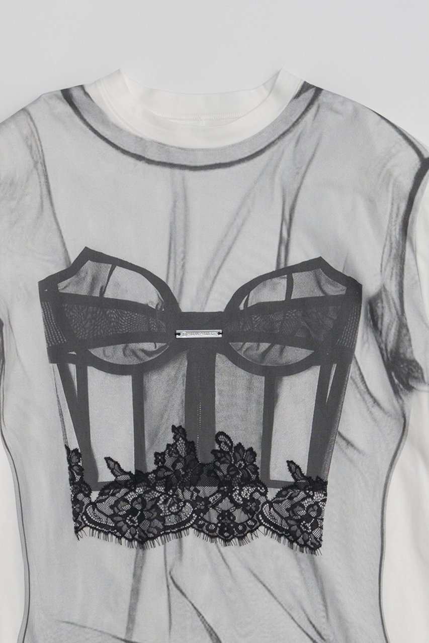 【プランク プロジェクト/PRANK PROJECT】のチュールビスチェプリントロンTEE 人気、トレンドファッション・服の通販 founy(ファニー) ファッション Fashion レディースファッション Fashion for Women トップス・カットソー Cut & Sew Tops シャツ・ブラウス・オフィスカジュアル Elegant Blouses & Button-Ups ロングTシャツ・Tシャツ Longline T-Shirts & Tees カットソー・ベーシックTシャツ Cut-and-Sewn Tops / Stretch Tees & Basics ビスチェ Bustiers & Corset Tops / Layered Bustier Style 2026年 2026 グラフィック Graphic, Graphic Design シンプル Simple, Minimal ジャケット Jacket, Outerwear スリーブ Sleeve, Long Sleeve / Short Sleeve プリント Print, Printed Pattern ベーシック Basic, Essential ミックス Mix, Mixed Style リアル Real, Realistic レース Lace, Lace Fabric ロング Long, Long-Length 夏 Summer 春 Spring S/S・春夏 SS, Spring/Summer, Warm Season other-2|ID: prp329100004802785 ipo3291000000034845699
