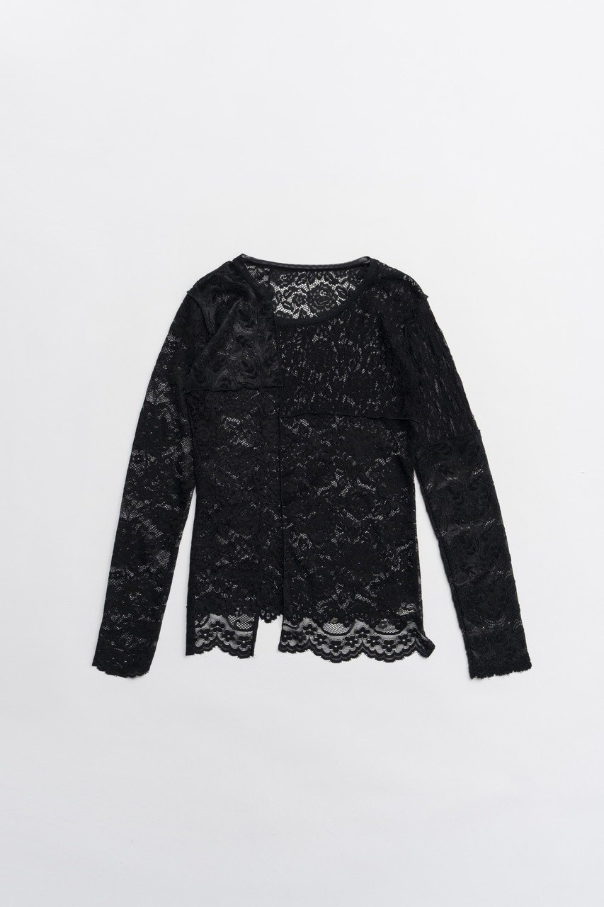 【プランク プロジェクト/PRANK PROJECT】のコラージュレーストップ インテリア・キッズ・メンズ・レディースファッション・服の通販 founy(ファニー) 　ファッション　Fashion　レディースファッション　Fashion for Women　トップス・カットソー　Cut & Sew Tops　シャツ・ブラウス・オフィスカジュアル　Elegant Blouses & Button-Ups　ロングTシャツ・Tシャツ　Longline T-Shirts & Tees　カットソー・ベーシックTシャツ　Cut-and-Sewn Tops / Stretch Tees & Basics　2026年　2026　アシンメトリー　Asymmetrical Style　インナー　Innerwear　スカラップ　Scallop, Scalloped Edge　ストレッチ　Stretch, Stretchy Fabric　スリーブ　Sleeve, Long Sleeve / Short Sleeve　ミックス　Mix, Mixed Style　レース　Lace, Lace Fabric　ロング　Long, Long-Length　夏　Summer　春　Spring　S/S・春夏　SS, Spring/Summer, Warm Season　BLK(ブラック)|ID: prp329100004802788 ipo3291000000034845727