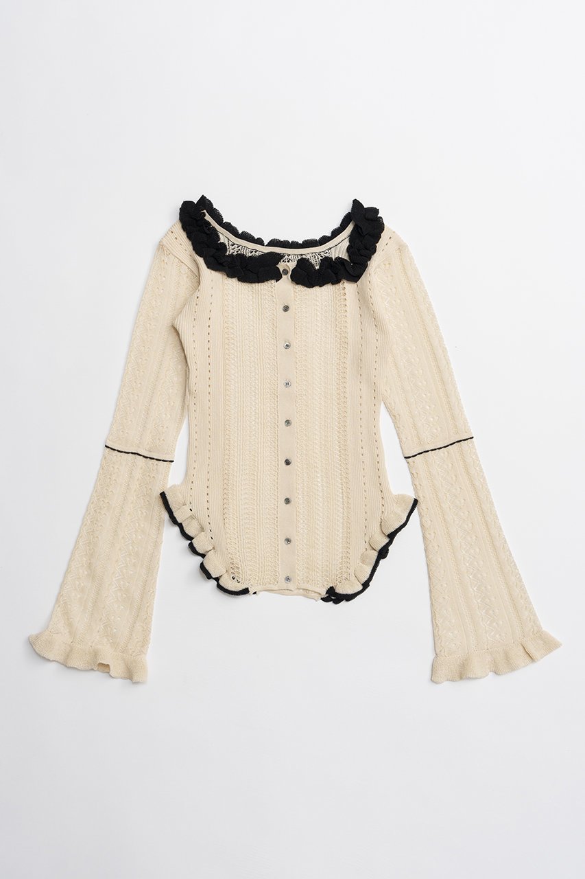 【プランク プロジェクト/PRANK PROJECT】のクロシェライク2WAYカーディガン インテリア・キッズ・メンズ・レディースファッション・服の通販 founy(ファニー) 　ファッション　Fashion　レディースファッション　Fashion for Women　トップス・カットソー　Cut & Sew Tops　ニット　Knit Tops & Sweaters　カーディガン・羽織り　Layered Style Cardigans　カーディガン　Cardigan, Knitwear　デコルテ　Décolleté, Neckline　フリル　Frill, Ruffle　BGE(ベージュ)|ID: prp329100004802790 ipo3291000000036138353