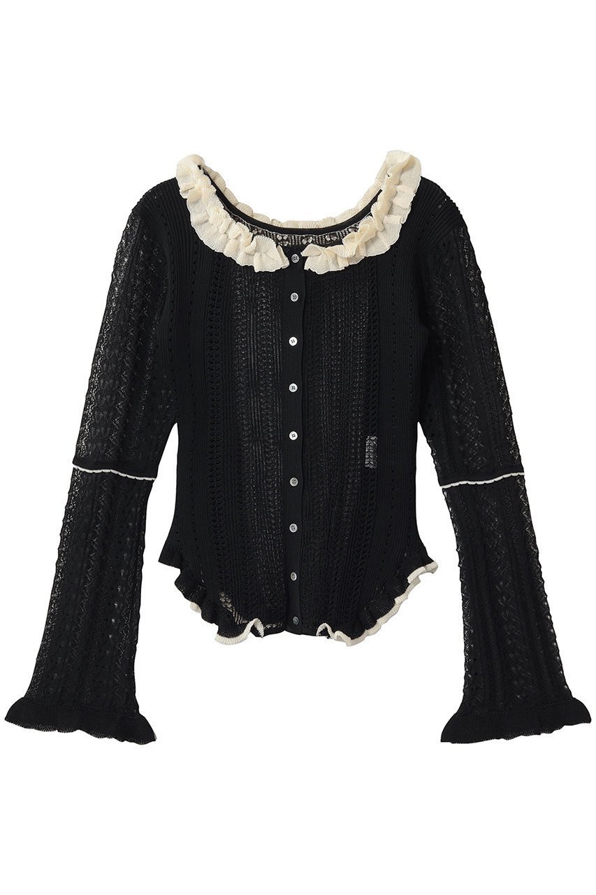 【プランク プロジェクト/PRANK PROJECT】のクロシェライク2WAYカーディガン インテリア・キッズ・メンズ・レディースファッション・服の通販 founy(ファウニー) 　ファッション　Fashion　レディースファッション　Fashion for Women　トップス・カットソー　Cut & Sew Tops　ニット　Knit Tops & Sweaters　カーディガン・羽織り　Layered Style Cardigans　カーディガン　Cardigan, Knitwear　デコルテ　Décolleté, Neckline　フリル　Frill, Ruffle　BLK(ブラック)|ID: prp329100004802790 ipo3291000000036950049