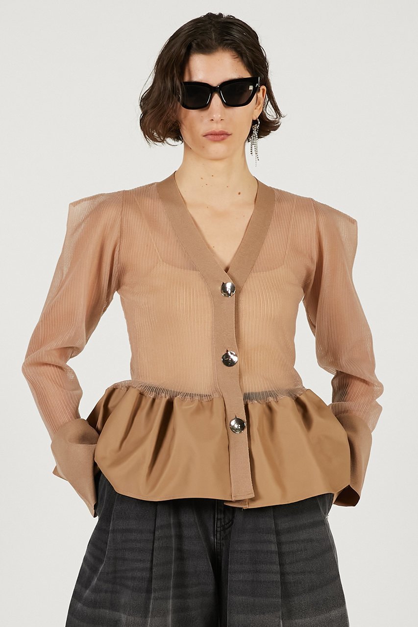 【プランク プロジェクト/PRANK PROJECT】のシアーコンビペプラムカーデ 人気、トレンドファッション・服の通販 founy(ファニー) ファッション Fashion レディースファッション Fashion for Women トップス・カットソー Cut & Sew Tops ニット Knit Tops & Sweaters カーディガン・羽織り Layered Style Cardigans 2026年 2026 カーディガン Cardigan, Knitwear コンパクト Compact, Small Size シアー Sheer, See-Through デニム Denim, Jeans Material ドッキング Docking, Mixed Material バランス Balance, Style Balance フィット Fit, Slim Fit フォルム Silhouette, Form ペプラム Peplum, Flared Hem ボトム Bottoms, Lower Wear リブニット Rib Knit, Ribbed Knit 夏 Summer 春 Spring S/S・春夏 SS, Spring/Summer, Warm Season other-2|ID: prp329100004802791 ipo3291000000034845761