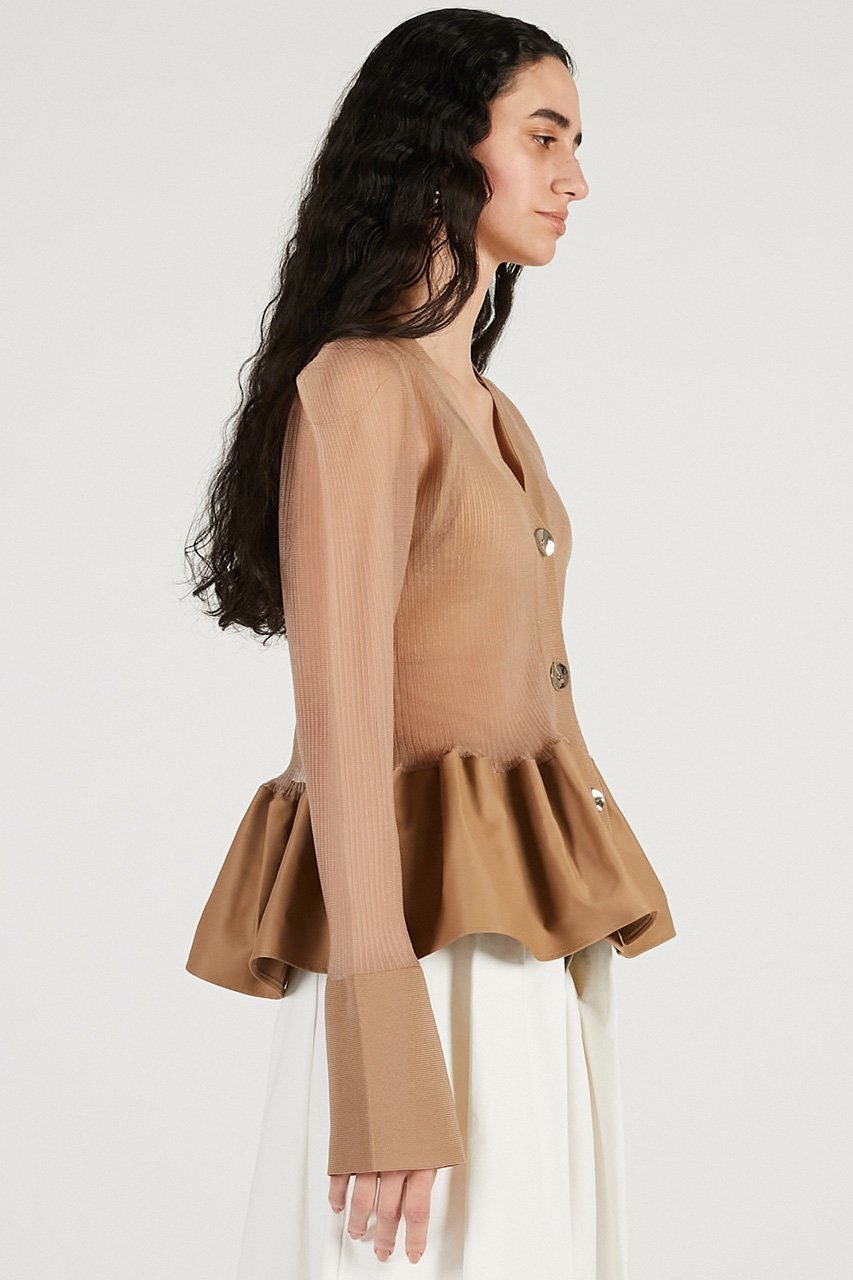 【プランク プロジェクト/PRANK PROJECT】のシアーコンビペプラムカーデ 人気、トレンドファッション・服の通販 founy(ファニー) ファッション Fashion レディースファッション Fashion for Women トップス・カットソー Cut & Sew Tops ニット Knit Tops & Sweaters カーディガン・羽織り Layered Style Cardigans 2026年 2026 カーディガン Cardigan, Knitwear コンパクト Compact, Small Size シアー Sheer, See-Through デニム Denim, Jeans Material ドッキング Docking, Mixed Material バランス Balance, Style Balance フィット Fit, Slim Fit フォルム Silhouette, Form ペプラム Peplum, Flared Hem ボトム Bottoms, Lower Wear リブニット Rib Knit, Ribbed Knit 夏 Summer 春 Spring S/S・春夏 SS, Spring/Summer, Warm Season other-7|ID: prp329100004802791 ipo3291000000034845766