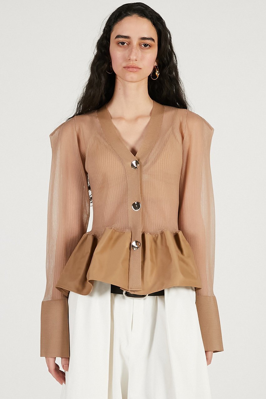 【プランク プロジェクト/PRANK PROJECT】のシアーコンビペプラムカーデ 人気、トレンドファッション・服の通販 founy(ファニー) ファッション Fashion レディースファッション Fashion for Women トップス・カットソー Cut & Sew Tops ニット Knit Tops & Sweaters カーディガン・羽織り Layered Style Cardigans 2026年 2026 カーディガン Cardigan, Knitwear コンパクト Compact, Small Size シアー Sheer, See-Through デニム Denim, Jeans Material ドッキング Docking, Mixed Material バランス Balance, Style Balance フィット Fit, Slim Fit フォルム Silhouette, Form ペプラム Peplum, Flared Hem ボトム Bottoms, Lower Wear リブニット Rib Knit, Ribbed Knit 夏 Summer 春 Spring S/S・春夏 SS, Spring/Summer, Warm Season other-8|ID: prp329100004802791 ipo3291000000034845767