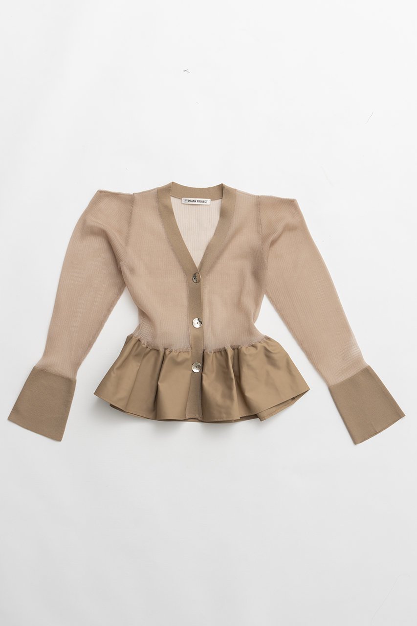 【プランク プロジェクト/PRANK PROJECT】のシアーコンビペプラムカーデ インテリア・キッズ・メンズ・レディースファッション・服の通販 founy(ファニー) ファッション Fashion レディースファッション Fashion for Women トップス・カットソー Cut & Sew Tops ニット Knit Tops & Sweaters カーディガン・羽織り Layered Style Cardigans 2026年 2026 カーディガン Cardigan, Knitwear コンパクト Compact, Small Size シアー Sheer, See-Through デニム Denim, Jeans Material ドッキング Docking, Mixed Material バランス Balance, Style Balance フィット Fit, Slim Fit フォルム Silhouette, Form ペプラム Peplum, Flared Hem ボトム Bottoms, Lower Wear リブニット Rib Knit, Ribbed Knit 夏 Summer 春 Spring S/S・春夏 SS, Spring/Summer, Warm Season BGE(ベージュ)|ID: prp329100004802791 ipo3291000000035495074