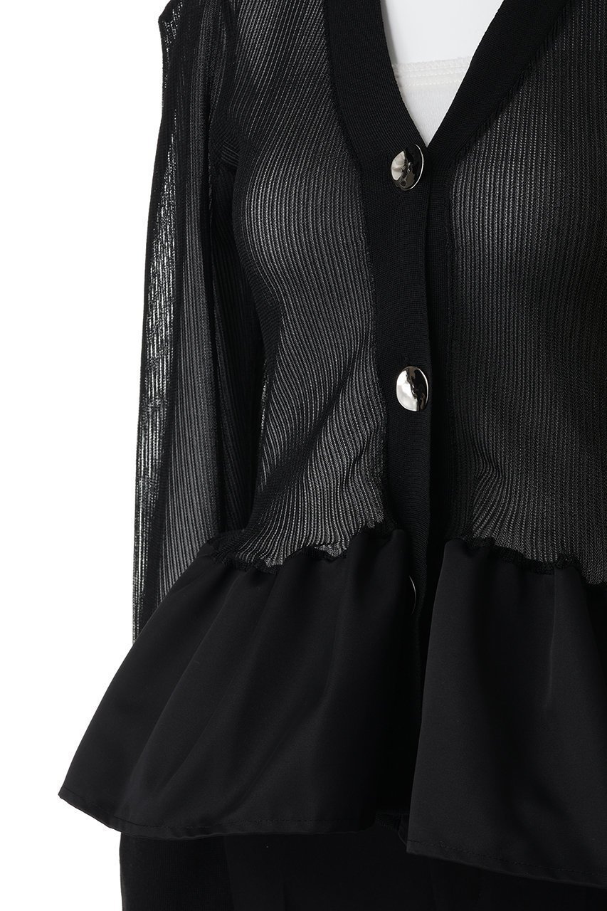 【プランク プロジェクト/PRANK PROJECT】のシアーコンビペプラムカーデ 人気、トレンドファッション・服の通販 founy(ファニー) 　ファッション　Fashion　レディースファッション　Fashion for Women　トップス・カットソー　Cut & Sew Tops　ニット　Knit Tops & Sweaters　カーディガン・羽織り　Layered Style Cardigans　カーディガン　Cardigan, Knitwear　コンパクト　Compact, Small Size　シアー　Sheer, See-Through　デニム　Denim, Jeans Material　ドッキング　Docking, Mixed Material　バランス　Balance, Style Balance　フィット　Fit, Slim Fit　フォルム　Silhouette, Form　ペプラム　Peplum, Flared Hem　ボトム　Bottoms, Lower Wear　リブニット　Rib Knit, Ribbed Knit　再入荷　Restock / Back in Stock　other-8|ID: prp329100004802791 ipo3291000000035985003