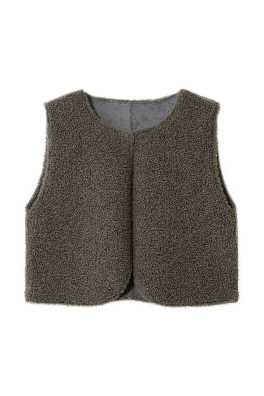 【リナージオ/LIGNAGGIO】のラムボアフェイク 1枚仕立ノーカラーショートジレ インテリア・キッズ・メンズ・レディースファッション・服の通販 founy(ファニー) 　ファッション　Fashion　レディースファッション　Fashion for Women　アウター　Coat / Outerwear Collection　レディースジャケット・軽アウター　Jackets　インナー　Innerwear　ショート　Short, Short Length　ジャケット　Jacket, Outerwear　バランス　Balance, Style Balance　フェイク　Faux, Fake　ベスト　Vest, Waistcoat　リュクス　Luxury, Elegant, High-End, Chic　エレガント 上品　Elegant　再入荷　Restock / Back in Stock　グレー|ID: prp329100004802795 ipo3291000000034970910