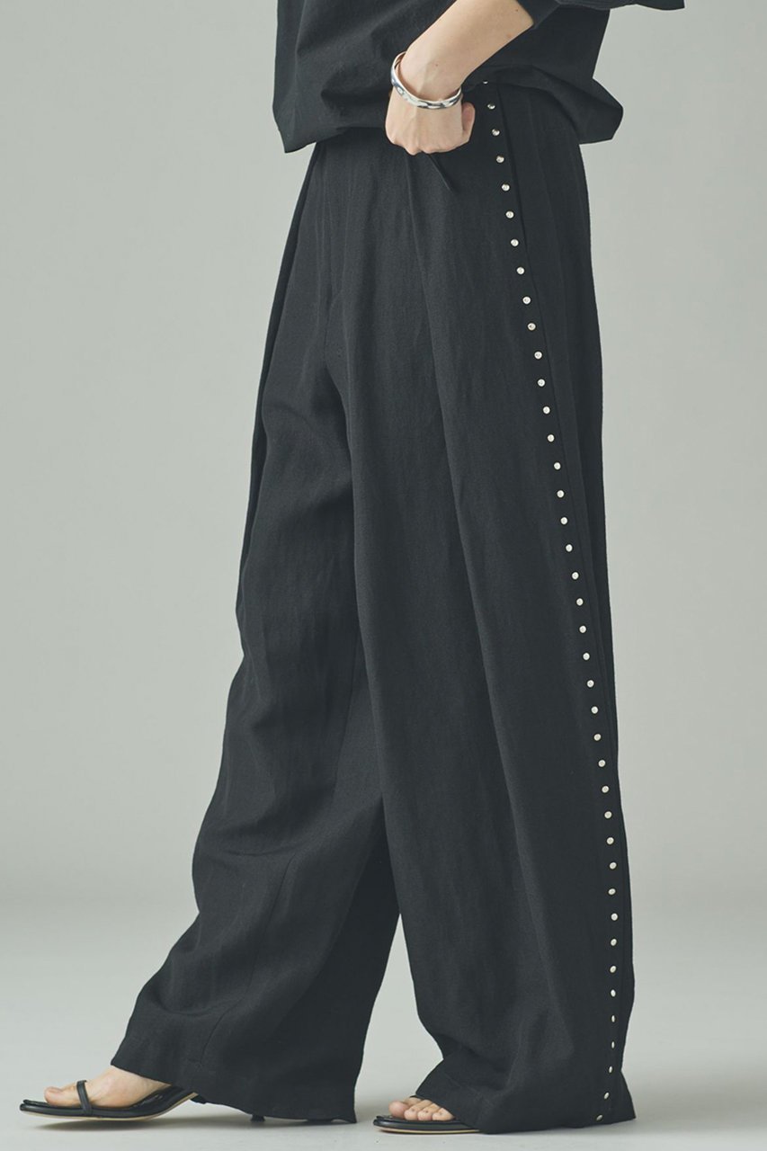 【カレンソロジー/Curensology】のリネンウールスタッズパンツ インテリア・キッズ・メンズ・レディースファッション・服の通販 founy(ファニー) 　ファッション　Fashion　レディースファッション　Fashion for Women　パンツ　Pants & Trousers　2026年　2026　オックス　Oxford Fabric　スタッズ　Studs, Metal Accents　バランス　Balance, Style Balance　メタル　Metal, Metal Parts　リネン　Linen, Linen Fabric　ロング　Long, Long-Length　冬　Winter / This Winter　夏　Summer　春　Spring　S/S・春夏　SS, Spring/Summer, Warm Season　ブラック|ID: prp329100004807446 ipo3291000000034885583