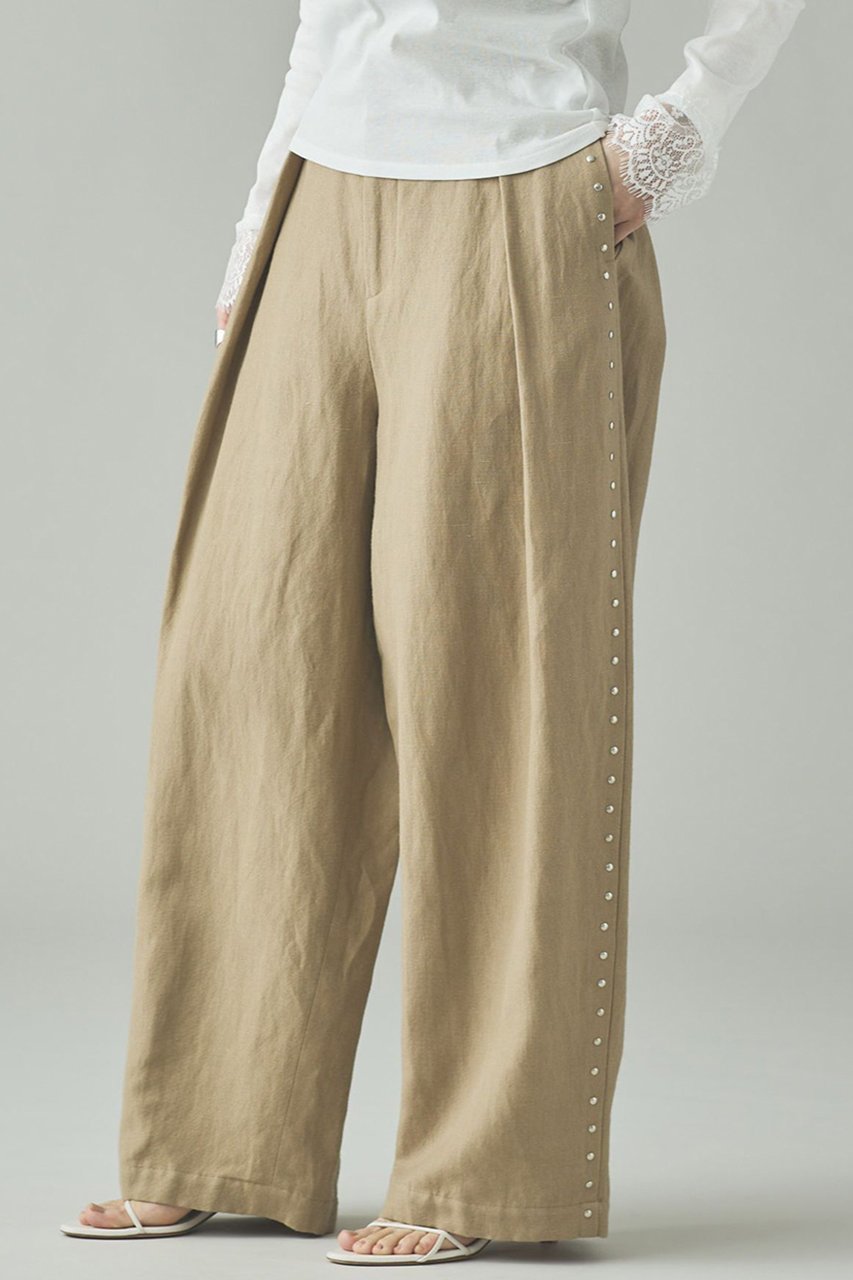 【カレンソロジー/Curensology】のリネンウールスタッズパンツ インテリア・キッズ・メンズ・レディースファッション・服の通販 founy(ファニー) 　ファッション　Fashion　レディースファッション　Fashion for Women　パンツ　Pants & Trousers　2026年　2026　オックス　Oxford Fabric　スタッズ　Studs, Metal Accents　バランス　Balance, Style Balance　メタル　Metal, Metal Parts　リネン　Linen, Linen Fabric　ロング　Long, Long-Length　冬　Winter / This Winter　夏　Summer　春　Spring　S/S・春夏　SS, Spring/Summer, Warm Season　ベージュ|ID: prp329100004807446 ipo3291000000034885585