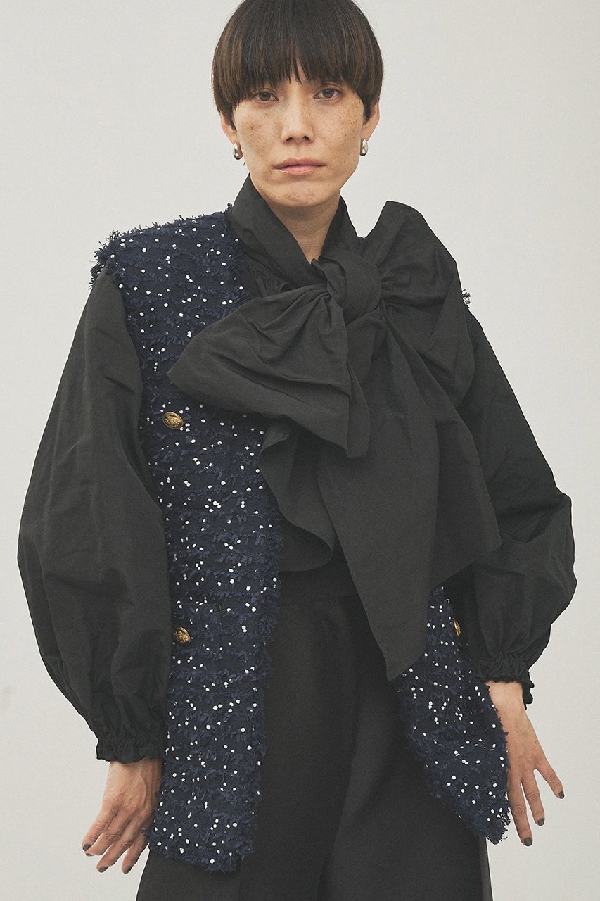 【ウィムガゼット/Whim Gazette】のLINTONフリンジジレ インテリア・キッズ・メンズ・レディースファッション・服の通販 founy(ファニー) 　ファッション　Fashion　レディースファッション　Fashion for Women　アウター　Coat / Outerwear Collection　レディースジャケット・軽アウター　Jackets　エレガント 上品　Elegant　ジャケット　Jacket, Outerwear　ツイード　Twill, Twill Weave　フリンジ　Fringe, Tassel　ベスト　Vest, Waistcoat　ポケット　Pocket, Pocket Detail　ランダム　Random, Irregular　セレモニー　Ceremony　ネイビー|ID: prp329100004807456 ipo3291000000035862409