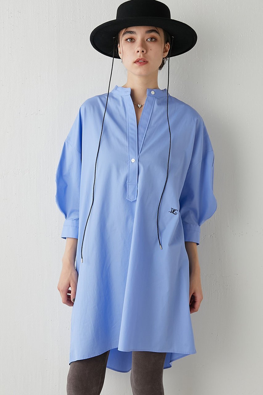 【ウィムガゼット/Whim Gazette】の刺繍チュニックシャツ インテリア・キッズ・メンズ・レディースファッション・服の通販 founy(ファニー) 　ファッション　Fashion　レディースファッション　Fashion for Women　トップス・カットソー　Cut & Sew Tops　シャツ・ブラウス・オフィスカジュアル　Elegant Blouses & Button-Ups　イエロー　Yellow　クラシカル　Classical, Vintage-Inspired　ショルダー　Shoulder, Shoulder Strap　スタンド　Stand Collar, Upright Stand　スリーブ　Sleeve, Long Sleeve / Short Sleeve　チュニック　Tunic, Long Top　デニム　Denim, Jeans Material　ドロップ　Drop Shoulder, Dropped Style　フロント　Front, Front Design　ペンシル　Pencil, Pencil Skirt　レギンス　Leggings, Stretch Pants　ロング　Long, Long-Length　ワンポイント　One Point, Statement Accent　サックスブルー|ID: prp329100004807458 ipo3291000000036092971