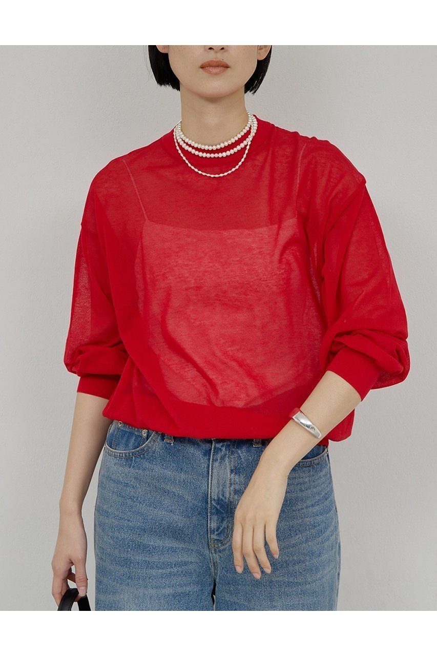 【ガリャルダガランテ/GALLARDAGALANTE】のコットンシアーニット インテリア・キッズ・メンズ・レディースファッション・服の通販 founy(ファニー) 　ファッション　Fashion　レディースファッション　Fashion for Women　トップス・カットソー　Cut & Sew Tops　ニット　Knit Tops & Sweaters　カジュアルプルオーバー・ニットトップス　Pullovers & Knit Tops / Casual Pullovers　2026年　2026　エレガント 上品　Elegant　シアー　Sheer, See-Through　トレンド　Trend, Trending Now　夏　Summer　春　Spring　S/S・春夏　SS, Spring/Summer, Warm Season　レッド|ID: prp329100004807465 ipo3291000000034885706