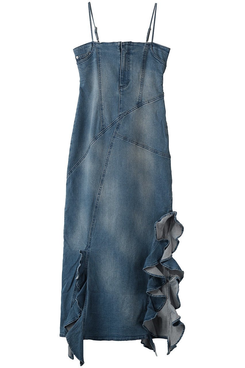 【メゾンスペシャル/MAISON SPECIAL】のFrill Denim Dress/フリルデニムワンピース インテリア・キッズ・メンズ・レディースファッション・服の通販 founy(ファニー) 　ファッション　Fashion　レディースファッション　Fashion for Women　ワンピース　Dresses　フォーマル・パーティードレス・結婚式用ドレス　Elegant & Casual Dresses　チュニック　Tunic Tops & Dresses　春　Spring　カットソー　Cut and Sewn Top　キャミワンピース　Cami Dress, Slip Dress　シンプル　Simple, Minimal　ストレッチ　Stretch, Stretchy Fabric　ストレート　Straight, Straight Cut　スリット　Slit, Slit Detail　チュニック　Tunic, Long Top　デニム　Denim, Jeans Material　フリル　Frill, Ruffle　ロング　Long, Long-Length　S/S・春夏　SS, Spring/Summer, Warm Season　夏　Summer　2026年　2026　BLU(ブルー)|ID: prp329100004807525 ipo3291000000036043245