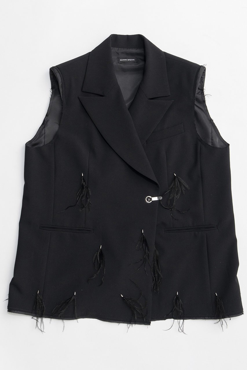 【メゾンスペシャル/MAISON SPECIAL】のFeather Over-Gilet/フェザーオーバージレ インテリア・キッズ・メンズ・レディースファッション・服の通販 founy(ファニー) ファッション Fashion レディースファッション Fashion for Women アウター Coat / Outerwear Collection レディースジャケット・軽アウター Jackets 春 Spring ジャケット Jacket, Outerwear セットアップ Set-Up, Coordinated Outfit ハンド Hand, Handmade フェザー Feather, Feather Detail フォルム Silhouette, Form ベスト Vest, Waistcoat モチーフ Motif, Design Theme ワーク Workwear, Utility Style S/S・春夏 SS, Spring/Summer, Warm Season 夏 Summer 2026年 2026 BLK(ブラック)|ID: prp329100004807529 ipo3291000000034886570