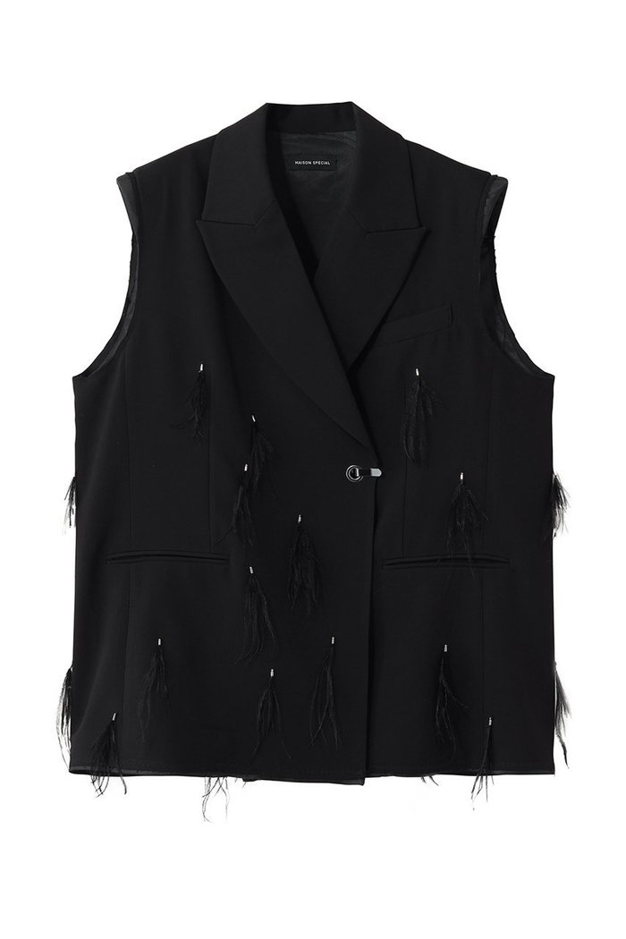 【メゾンスペシャル/MAISON SPECIAL】のFeather Over-Gilet/フェザーオーバージレ インテリア・キッズ・メンズ・レディースファッション・服の通販 founy(ファニー) https://founy.com/ ファッション Fashion レディースファッション Fashion for Women アウター Coat / Outerwear Collection レディースジャケット・軽アウター Jackets ジャケット Jacket, Outerwear セットアップ Set-Up, Coordinated Outfit ハンド Hand, Handmade フェザー Feather, Feather Detail フォルム Silhouette, Form ベスト Vest, Waistcoat モチーフ Motif, Design Theme ワーク Workwear, Utility Style |ID: prp329100004807529 ipo3291000000036692917