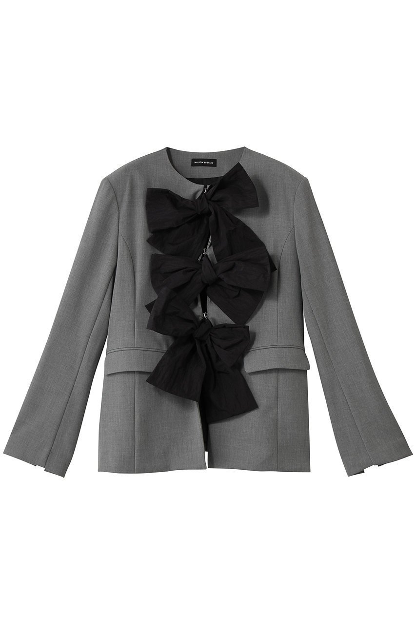 【メゾンスペシャル/MAISON SPECIAL】のNo-Collar 2WAY Ribbon Jacket/ノーカラー2WAYリボンジャケット インテリア・キッズ・メンズ・レディースファッション・服の通販 founy(ファニー) ファッション Fashion レディースファッション Fashion for Women アウター Coat / Outerwear Collection レディースジャケット・軽アウター Jackets オケージョン Occasion Wear シンプル Simple, Minimal ジャケット Jacket, Outerwear スポーティ Sporty, Casual Athletic スラックス Slacks, Dress Pants リボン Ribbon, Bow GRY(グレー)|ID: prp329100004807537 ipo3291000000036868954