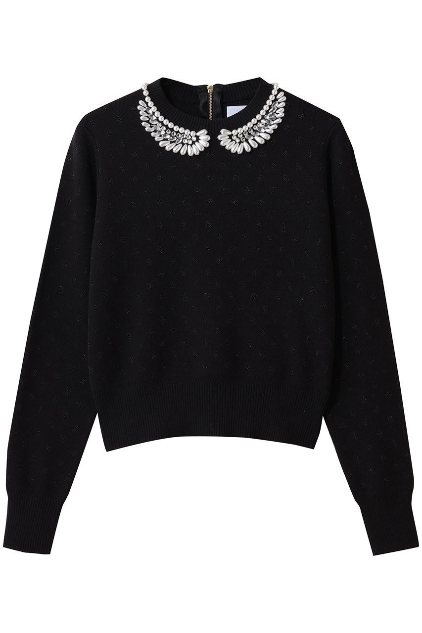 【ミュベール/MUVEIL】のパール襟刺しゅうプルオーバー インテリア・キッズ・メンズ・レディースファッション・服の通販 founy(ファニー) 　ファッション　Fashion　レディースファッション　Fashion for Women　トップス・カットソー　Cut & Sew Tops　ニット　Knit Tops & Sweaters　カジュアルプルオーバー・ニットトップス　Pullovers & Knit Tops / Casual Pullovers　2026年　2026　おすすめ　Recommended / Our Picks　オーガンジー　Organza Fabric　ジャカード／ジャガード　Jacquard, Woven Pattern　ストーン　Stone, Gem-Like　ダブル　Double, Double-Breasted　パール　Pearl, Pearl Accent　ビジュー　Bijou, Jewel-like Accent　リボン　Ribbon, Bow　エレガント 上品　Elegant　夏　Summer　春　Spring　S/S・春夏　SS, Spring/Summer, Warm Season　水玉　Polka Dot, Dot Pattern　ブラック|ID: prp329100004808643 ipo3291000000034897013