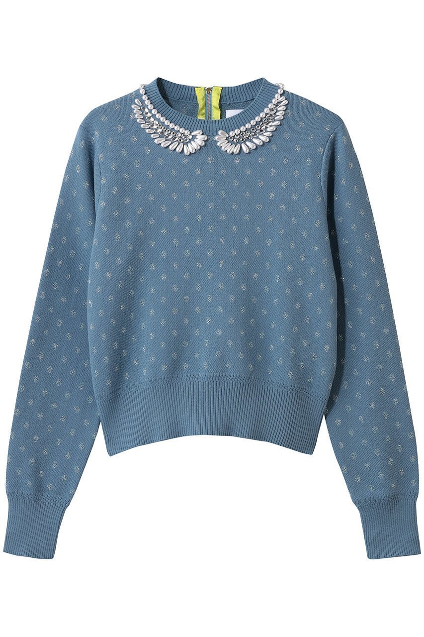 【ミュベール/MUVEIL】のパール襟刺しゅうプルオーバー インテリア・キッズ・メンズ・レディースファッション・服の通販 founy(ファニー) 　ファッション　Fashion　レディースファッション　Fashion for Women　トップス・カットソー　Cut & Sew Tops　ニット　Knit Tops & Sweaters　カジュアルプルオーバー・ニットトップス　Pullovers & Knit Tops / Casual Pullovers　2026年　2026　おすすめ　Recommended / Our Picks　オーガンジー　Organza Fabric　ジャカード／ジャガード　Jacquard, Woven Pattern　ストーン　Stone, Gem-Like　ダブル　Double, Double-Breasted　パール　Pearl, Pearl Accent　ビジュー　Bijou, Jewel-like Accent　リボン　Ribbon, Bow　エレガント 上品　Elegant　夏　Summer　春　Spring　S/S・春夏　SS, Spring/Summer, Warm Season　水玉　Polka Dot, Dot Pattern　ブルー|ID: prp329100004808643 ipo3291000000034897015