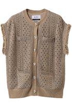 【ミュベール/MUVEIL】のビジューボタン付きフリンジジレ キャメル|ID: prp329100004808644 ipo3291000000035975717