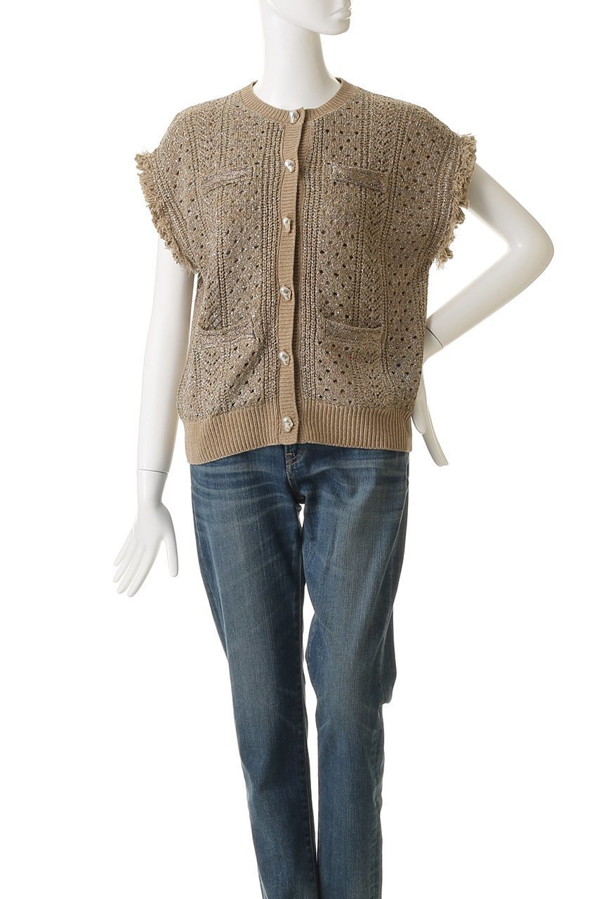 【ミュベール/MUVEIL】のビジューボタン付きフリンジジレ 人気、トレンドファッション・服の通販 founy(ファニー) 　ファッション　Fashion　レディースファッション　Fashion for Women　トップス・カットソー　Cut & Sew Tops　ニット　Knit Tops & Sweaters　カーディガン・羽織り　Layered Style Cardigans　ベスト&ジレ / 重ね着スタイル　Vests & Gilets　カラフル　Colorful Design　カーディガン　Cardigan, Knitwear　ストーン　Stone, Gem-Like　スパンコール　Sequins, Sequin Embellishment　スワロフスキー　Swarovski, Crystal Accent　パイピング　Piping, Trim Design　パール　Pearl, Pearl Accent　フリンジ　Fringe, Tassel　モチーフ　Motif, Design Theme　レース　Lace, Lace Fabric　ヴィンテージ　Vintage Style　other-2|ID: prp329100004808644 ipo3291000000035975718