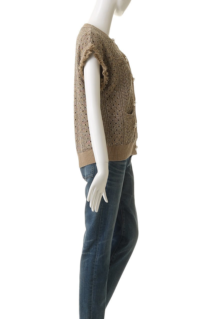 【ミュベール/MUVEIL】のビジューボタン付きフリンジジレ 人気、トレンドファッション・服の通販 founy(ファニー) 　ファッション　Fashion　レディースファッション　Fashion for Women　トップス・カットソー　Cut & Sew Tops　ニット　Knit Tops & Sweaters　カーディガン・羽織り　Layered Style Cardigans　ベスト&ジレ / 重ね着スタイル　Vests & Gilets　カラフル　Colorful Design　カーディガン　Cardigan, Knitwear　ストーン　Stone, Gem-Like　スパンコール　Sequins, Sequin Embellishment　スワロフスキー　Swarovski, Crystal Accent　パイピング　Piping, Trim Design　パール　Pearl, Pearl Accent　フリンジ　Fringe, Tassel　モチーフ　Motif, Design Theme　レース　Lace, Lace Fabric　ヴィンテージ　Vintage Style　other-3|ID: prp329100004808644 ipo3291000000035975719