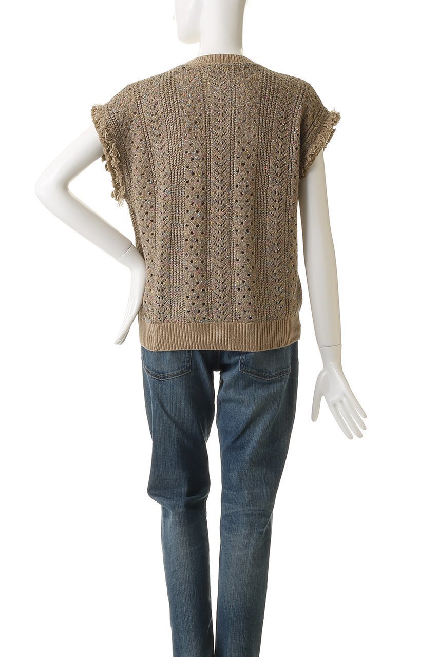 【ミュベール/MUVEIL】のビジューボタン付きフリンジジレ 人気、トレンドファッション・服の通販 founy(ファニー) 　ファッション　Fashion　レディースファッション　Fashion for Women　トップス・カットソー　Cut & Sew Tops　ニット　Knit Tops & Sweaters　カーディガン・羽織り　Layered Style Cardigans　ベスト&ジレ / 重ね着スタイル　Vests & Gilets　カラフル　Colorful Design　カーディガン　Cardigan, Knitwear　ストーン　Stone, Gem-Like　スパンコール　Sequins, Sequin Embellishment　スワロフスキー　Swarovski, Crystal Accent　パイピング　Piping, Trim Design　パール　Pearl, Pearl Accent　フリンジ　Fringe, Tassel　モチーフ　Motif, Design Theme　レース　Lace, Lace Fabric　ヴィンテージ　Vintage Style　other-4|ID: prp329100004808644 ipo3291000000035975720