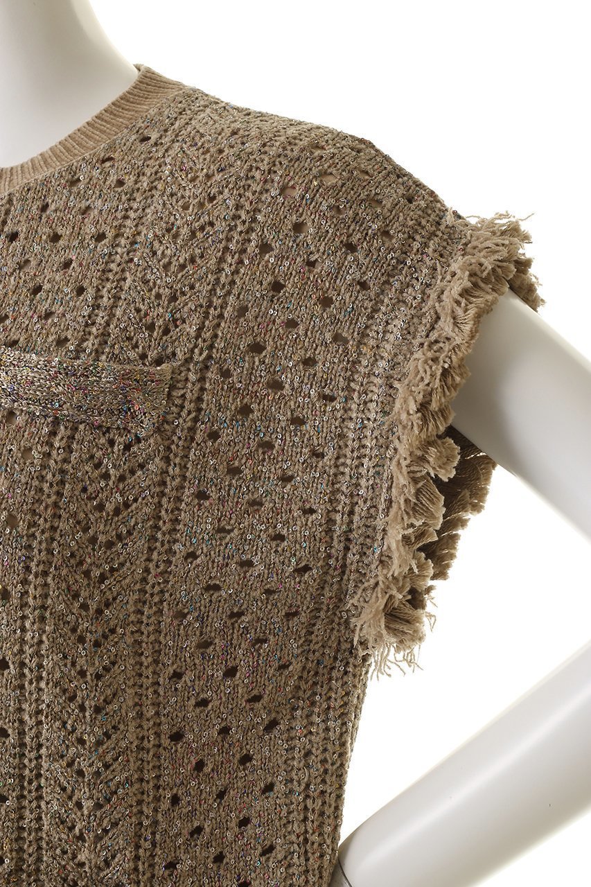 【ミュベール/MUVEIL】のビジューボタン付きフリンジジレ 人気、トレンドファッション・服の通販 founy(ファニー) 　ファッション　Fashion　レディースファッション　Fashion for Women　トップス・カットソー　Cut & Sew Tops　ニット　Knit Tops & Sweaters　カーディガン・羽織り　Layered Style Cardigans　ベスト&ジレ / 重ね着スタイル　Vests & Gilets　カラフル　Colorful Design　カーディガン　Cardigan, Knitwear　ストーン　Stone, Gem-Like　スパンコール　Sequins, Sequin Embellishment　スワロフスキー　Swarovski, Crystal Accent　パイピング　Piping, Trim Design　パール　Pearl, Pearl Accent　フリンジ　Fringe, Tassel　モチーフ　Motif, Design Theme　レース　Lace, Lace Fabric　ヴィンテージ　Vintage Style　other-6|ID: prp329100004808644 ipo3291000000035975722