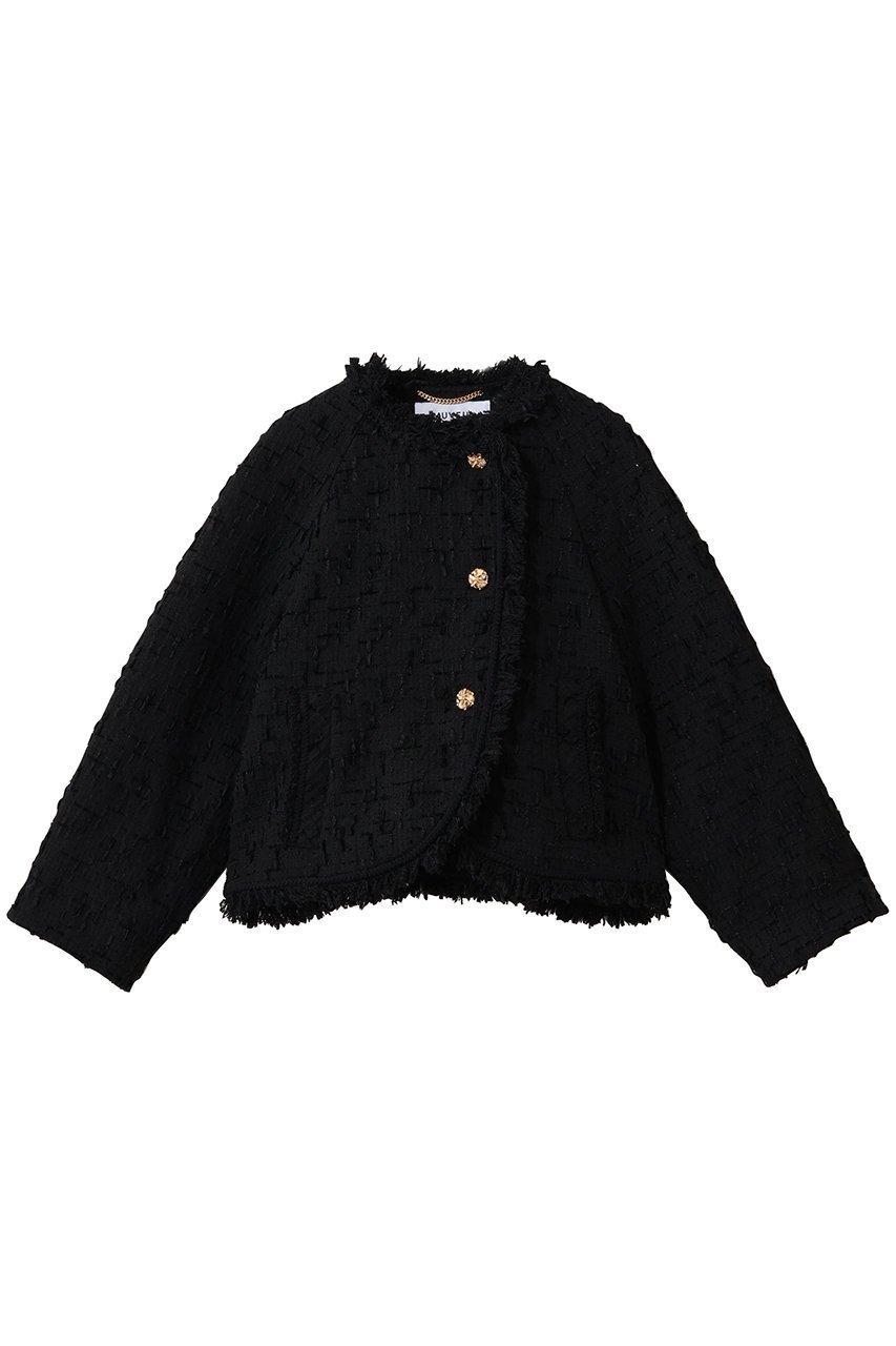 【ミュベール/MUVEIL】のラウンドヘムツイードジャケット インテリア・キッズ・メンズ・レディースファッション・服の通販 founy(ファニー) 　ファッション　Fashion　レディースファッション　Fashion for Women　アウター　Coat / Outerwear Collection　レディースジャケット・軽アウター　Jackets　ジャケット　Jacket, Outerwear　スタンド　Stand Collar, Upright Stand　ツイード　Twill, Twill Weave　フリンジ　Fringe, Tassel　ベロア　Velour, Soft Velvet　ブラック|ID: prp329100004808647 ipo3291000000036173402