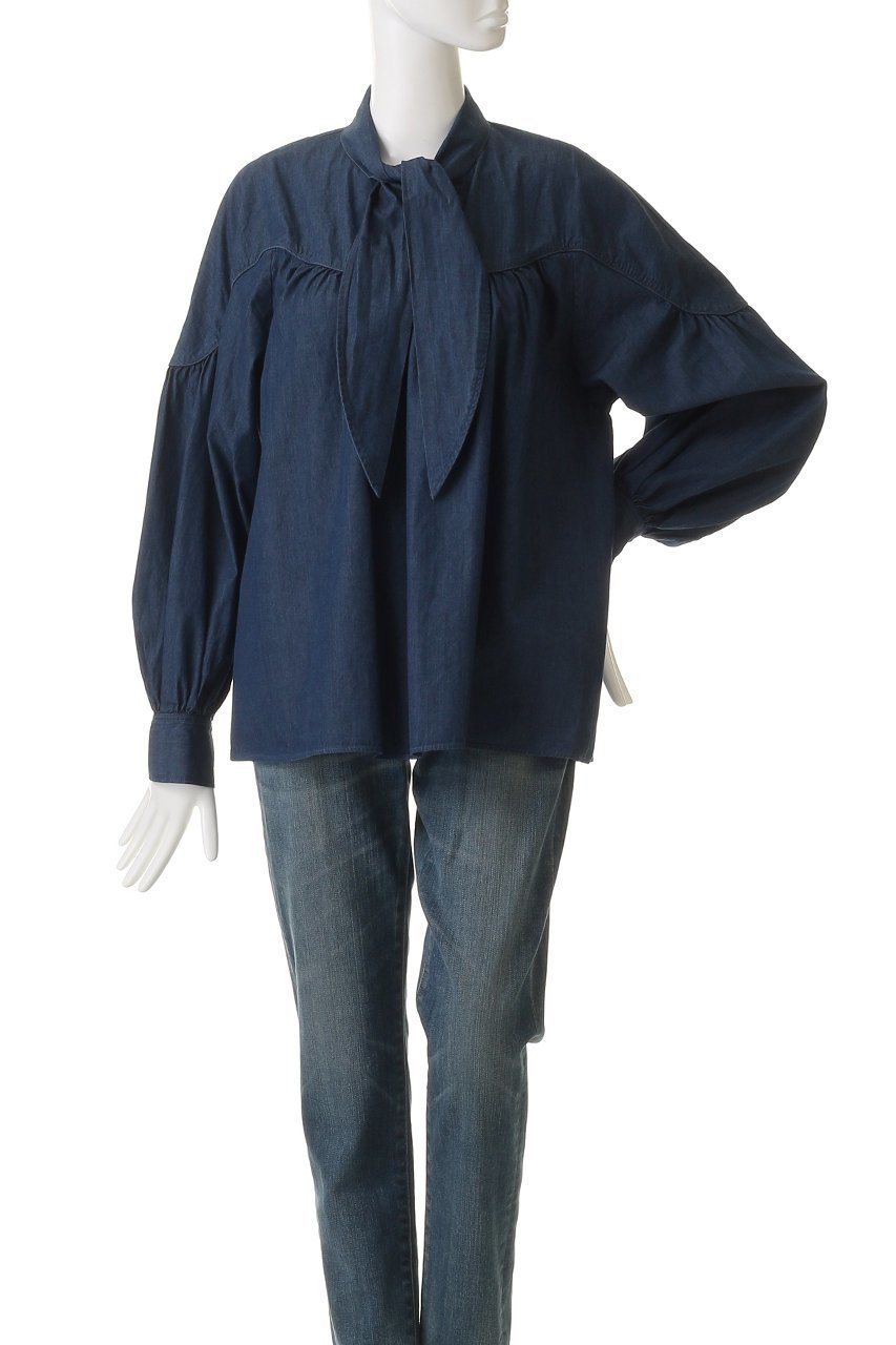 【ミュベール/MUVEIL】のボータイチュニックブラウス 人気、トレンドファッション・服の通販 founy(ファニー) 　ファッション　Fashion　レディースファッション　Fashion for Women　トップス・カットソー　Cut & Sew Tops　シャツ・ブラウス・オフィスカジュアル　Elegant Blouses & Button-Ups　2026年　2026　エレガント 上品　Elegant　シンプル　Simple, Minimal　スリーブ　Sleeve, Long Sleeve / Short Sleeve　ダンガリー　Dungaree, Chambray　チュニック　Tunic, Long Top　バルーン　Balloon, Balloon Silhouette　ロング　Long, Long-Length　夏　Summer　春　Spring　S/S・春夏　SS, Spring/Summer, Warm Season　other-2|ID: prp329100004808649 ipo3291000000035352493