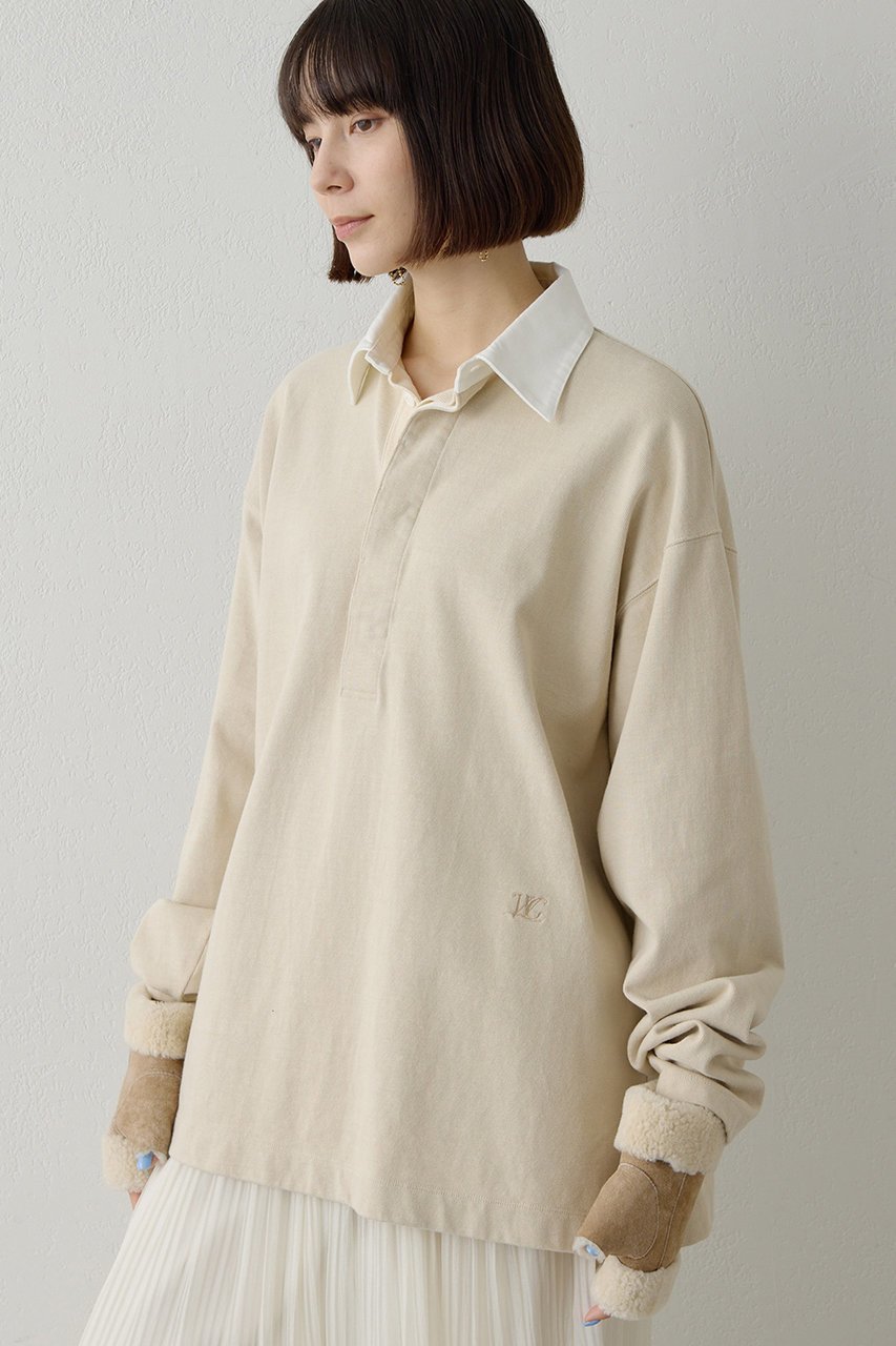 【ウィムガゼット/Whim Gazette】の刺繍ラガーシャツ インテリア・キッズ・メンズ・レディースファッション・服の通販 founy(ファニー) 　ファッション　Fashion　レディースファッション　Fashion for Women　トップス・カットソー　Cut & Sew Tops　シャツ・ブラウス・オフィスカジュアル　Elegant Blouses & Button-Ups　ロングTシャツ・Tシャツ　Longline T-Shirts & Tees　カットソー・ベーシックTシャツ　Cut-and-Sewn Tops / Stretch Tees & Basics　クラシカル　Classical, Vintage-Inspired　シンプル　Simple, Minimal　スポーティ　Sporty, Casual Athletic　スリーブ　Sleeve, Long Sleeve / Short Sleeve　ボトム　Bottoms, Lower Wear　ロング　Long, Long-Length　エレガント 上品　Elegant　ベージュ|ID: prp329100004808685 ipo3291000000035975833