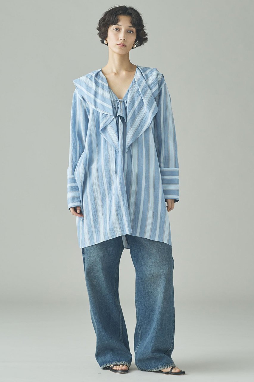 【カレンソロジー/Curensology】の〈C.S.G〉ストライプラッフルブラウス 人気、トレンドファッション・服の通販 founy(ファニー) 　ファッション　Fashion　レディースファッション　Fashion for Women　トップス・カットソー　Cut & Sew Tops　シャツ・ブラウス・オフィスカジュアル　Elegant Blouses & Button-Ups　2026年　2026　インナー　Innerwear　ストライプ　Stripe, Striped Pattern　スリーブ　Sleeve, Long Sleeve / Short Sleeve　フランス　France, French　フリル　Frill, Ruffle　ロング　Long, Long-Length　夏　Summer　春　Spring　S/S・春夏　SS, Spring/Summer, Warm Season　other-5|ID: prp329100004808730 ipo3291000000034897679