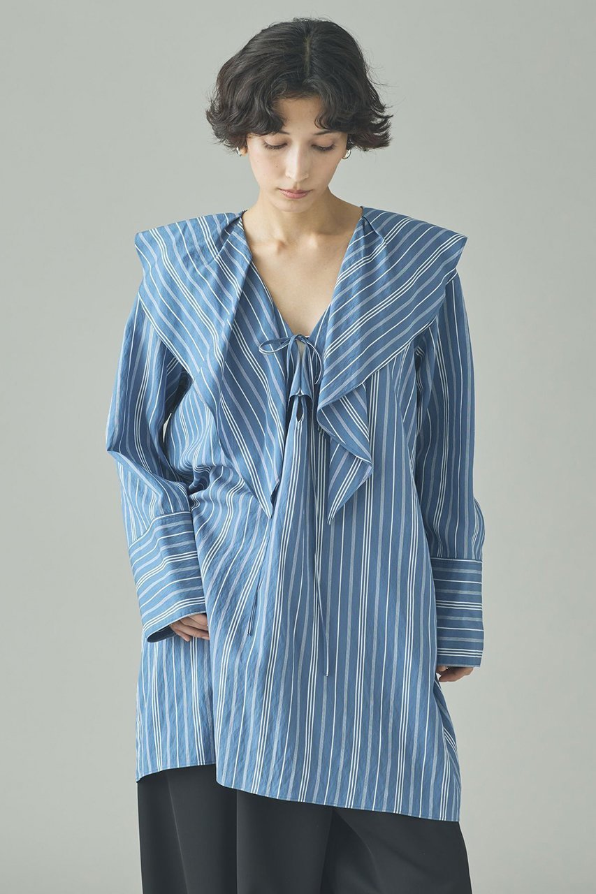 【カレンソロジー/Curensology】の〈C.S.G〉ストライプラッフルブラウス インテリア・キッズ・メンズ・レディースファッション・服の通販 founy(ファニー) 　ファッション　Fashion　レディースファッション　Fashion for Women　トップス・カットソー　Cut & Sew Tops　シャツ・ブラウス・オフィスカジュアル　Elegant Blouses & Button-Ups　2026年　2026　インナー　Innerwear　ストライプ　Stripe, Striped Pattern　スリーブ　Sleeve, Long Sleeve / Short Sleeve　フランス　France, French　フリル　Frill, Ruffle　ロング　Long, Long-Length　夏　Summer　春　Spring　S/S・春夏　SS, Spring/Summer, Warm Season　ブルー|ID: prp329100004808730 ipo3291000000035352725