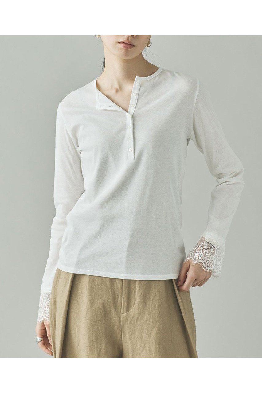 【カレンソロジー/Curensology】のヘンリーレースロングスリーブTシャツ 人気、トレンドファッション・服の通販 founy(ファニー) 　ファッション　Fashion　レディースファッション　Fashion for Women　トップス・カットソー　Cut & Sew Tops　シャツ・ブラウス・オフィスカジュアル　Elegant Blouses & Button-Ups　ロングTシャツ・Tシャツ　Longline T-Shirts & Tees　カットソー・ベーシックTシャツ　Cut-and-Sewn Tops / Stretch Tees & Basics　2026年　2026　おすすめ　Recommended / Our Picks　カットソー　Cut and Sewn Top　キュプラ　Cupro, Eco Fabric　シアー　Sheer, See-Through　スリーブ　Sleeve, Long Sleeve / Short Sleeve　フェミニン　Feminine, Girly　レース　Lace, Lace Fabric　ロング　Long, Long-Length　エレガント 上品　Elegant　夏　Summer　春　Spring　S/S・春夏　SS, Spring/Summer, Warm Season　A/W・秋冬　Autumn/Winter　 other-1|ID: prp329100004808734 ipo3291000000034897710