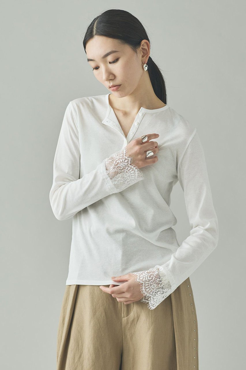 【カレンソロジー/Curensology】のヘンリーレースロングスリーブTシャツ 人気、トレンドファッション・服の通販 founy(ファニー) 　ファッション　Fashion　レディースファッション　Fashion for Women　トップス・カットソー　Cut & Sew Tops　シャツ・ブラウス・オフィスカジュアル　Elegant Blouses & Button-Ups　ロングTシャツ・Tシャツ　Longline T-Shirts & Tees　カットソー・ベーシックTシャツ　Cut-and-Sewn Tops / Stretch Tees & Basics　2026年　2026　おすすめ　Recommended / Our Picks　カットソー　Cut and Sewn Top　キュプラ　Cupro, Eco Fabric　シアー　Sheer, See-Through　スリーブ　Sleeve, Long Sleeve / Short Sleeve　フェミニン　Feminine, Girly　レース　Lace, Lace Fabric　ロング　Long, Long-Length　エレガント 上品　Elegant　夏　Summer　春　Spring　S/S・春夏　SS, Spring/Summer, Warm Season　A/W・秋冬　Autumn/Winter　other-2|ID: prp329100004808734 ipo3291000000035483306