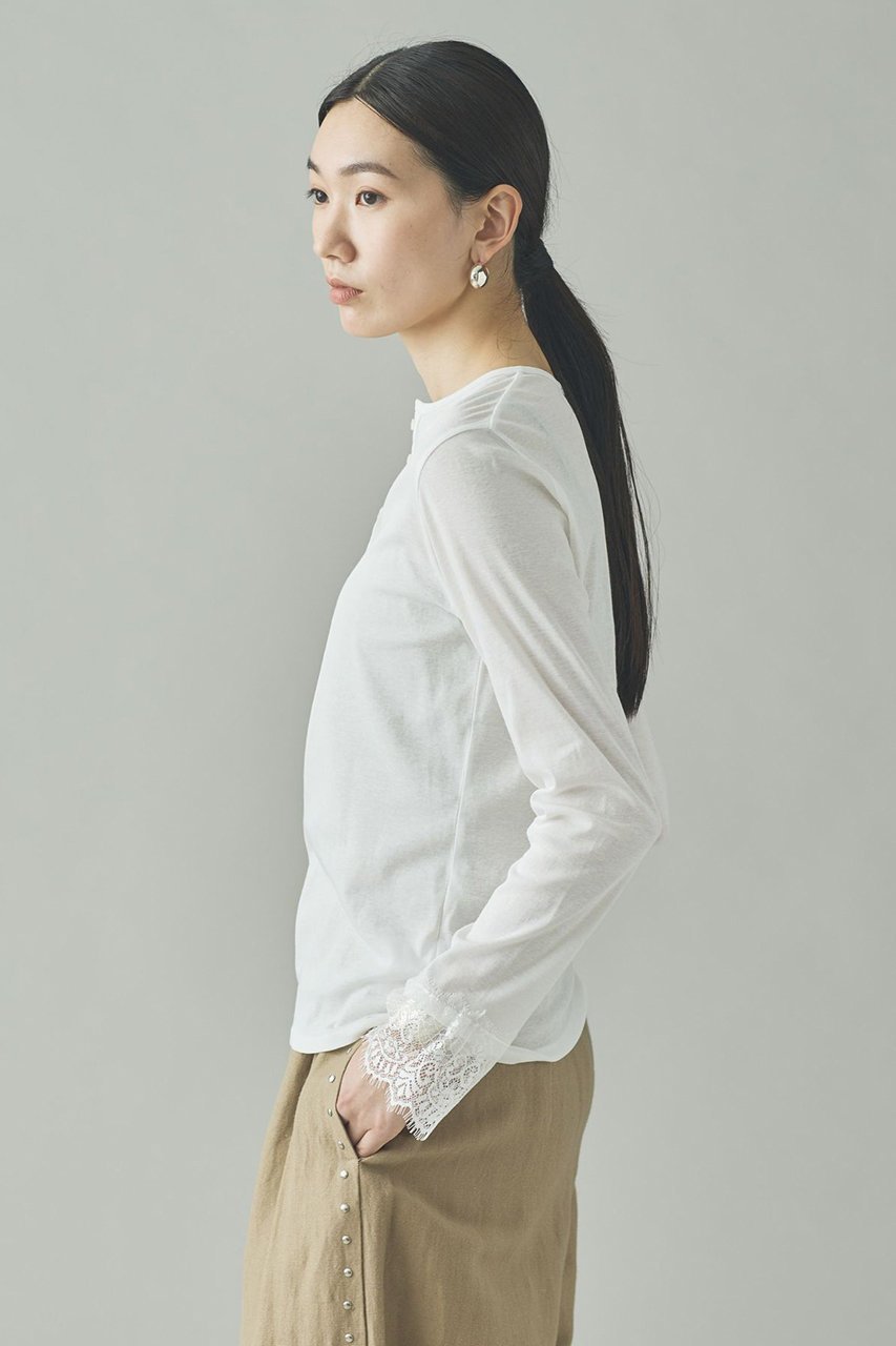 【カレンソロジー/Curensology】のヘンリーレースロングスリーブTシャツ 人気、トレンドファッション・服の通販 founy(ファニー) 　ファッション　Fashion　レディースファッション　Fashion for Women　トップス・カットソー　Cut & Sew Tops　シャツ・ブラウス・オフィスカジュアル　Elegant Blouses & Button-Ups　ロングTシャツ・Tシャツ　Longline T-Shirts & Tees　カットソー・ベーシックTシャツ　Cut-and-Sewn Tops / Stretch Tees & Basics　2026年　2026　おすすめ　Recommended / Our Picks　カットソー　Cut and Sewn Top　キュプラ　Cupro, Eco Fabric　シアー　Sheer, See-Through　スリーブ　Sleeve, Long Sleeve / Short Sleeve　フェミニン　Feminine, Girly　レース　Lace, Lace Fabric　ロング　Long, Long-Length　エレガント 上品　Elegant　夏　Summer　春　Spring　S/S・春夏　SS, Spring/Summer, Warm Season　A/W・秋冬　Autumn/Winter　other-3|ID: prp329100004808734 ipo3291000000035483307