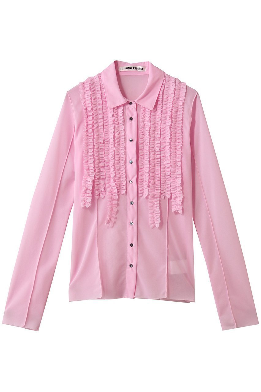 【プランク プロジェクト/PRANK PROJECT】のフリルジャージーシャツ インテリア・キッズ・メンズ・レディースファッション・服の通販 founy(ファニー) 　ファッション　Fashion　レディースファッション　Fashion for Women　トップス・カットソー　Cut & Sew Tops　シャツ・ブラウス・オフィスカジュアル　Elegant Blouses & Button-Ups　ロングTシャツ・Tシャツ　Longline T-Shirts & Tees　カットソー・ベーシックTシャツ　Cut-and-Sewn Tops / Stretch Tees & Basics　2026年　2026　おすすめ　Recommended / Our Picks　コンパクト　Compact, Small Size　ストレッチ　Stretch, Stretchy Fabric　スリーブ　Sleeve, Long Sleeve / Short Sleeve　チュール　Tulip, Tulip Motif　デニム　Denim, Jeans Material　バランス　Balance, Style Balance　フィット　Fit, Slim Fit　フリル　Frill, Ruffle　ボトム　Bottoms, Lower Wear　ロング　Long, Long-Length　夏　Summer　春　Spring　S/S・春夏　SS, Spring/Summer, Warm Season　PNK(ピンク)|ID: prp329100004809902 ipo3291000000036022760
