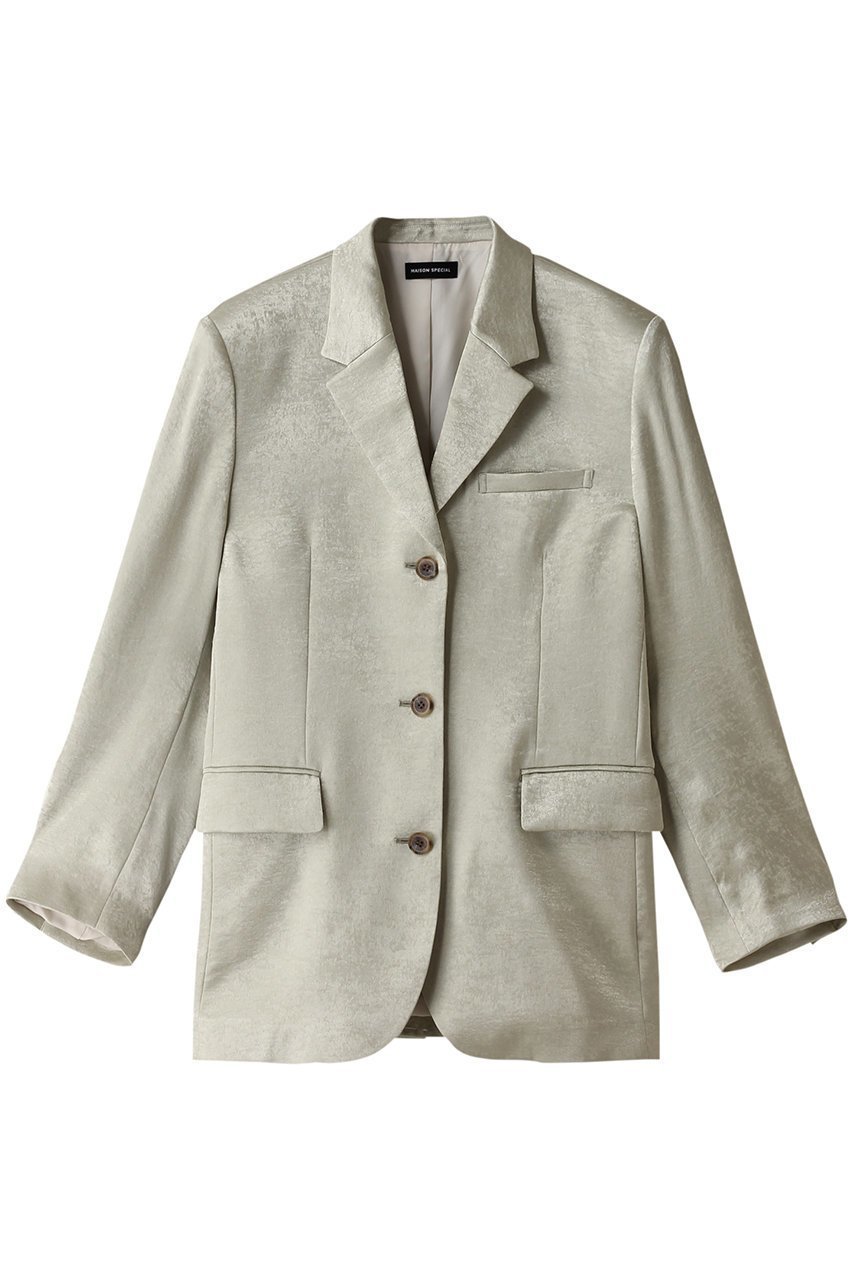 【メゾンスペシャル/MAISON SPECIAL】のSatin Jacket/サテンジャケット インテリア・キッズ・メンズ・レディースファッション・服の通販 founy(ファニー) 　ファッション　Fashion　レディースファッション　Fashion for Women　アウター　Coat / Outerwear Collection　レディースジャケット・軽アウター　Jackets　オケージョン　Occasion Wear　サテン　Satin, Glossy Fabric　ジャケット　Jacket, Outerwear　セットアップ　Set-Up, Coordinated Outfit　ダウン　Down, Puffer　ダブル　Double, Double-Breasted　デニム　Denim, Jeans Material　ラグジュアリー　Luxury, Elegant　ワッシャー　Washer, Crinkled Finish　エレガント 上品　Elegant　M.GRN(ミントグリーン)|ID: prp329100004809952 ipo3291000000034909728