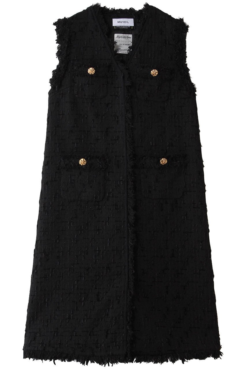 【ミュベール/MUVEIL】のツイードジレワンピース インテリア・キッズ・メンズ・レディースファッション・服の通販 founy(ファニー) ファッション Fashion レディースファッション Fashion for Women アウター Coat / Outerwear Collection ワンピース Dresses チュニック Tunic Tops & Dresses 2026年 2026 クラシック Classic, Timeless Style チュニック Tunic, Long Top ツイード Twill, Twill Weave フリンジ Fringe, Tassel ベスト Vest, Waistcoat ベロア Velour, Soft Velvet ロング Long, Long-Length 夏 Summer 春 Spring S/S・春夏 SS, Spring/Summer, Warm Season ブラック|ID: prp329100004810919 ipo3291000000035352863