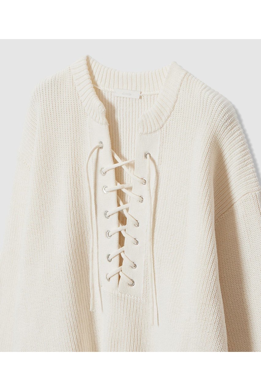 【アルアバイル/allureville】のレースアップバルキープルオーバー 人気、トレンドファッション・服の通販 founy(ファニー) 　ファッション　Fashion　レディースファッション　Fashion for Women　トップス・カットソー　Cut & Sew Tops　ニット　Knit Tops & Sweaters　カジュアルプルオーバー・ニットトップス　Pullovers & Knit Tops / Casual Pullovers　シルケット　Silket, Silky Cotton　ボトム　Bottoms, Lower Wear　レース　Lace, Lace Fabric　春　Spring　畦　Ribbed Knit　other-3|ID: prp329100004810986 ipo3291000000035943643