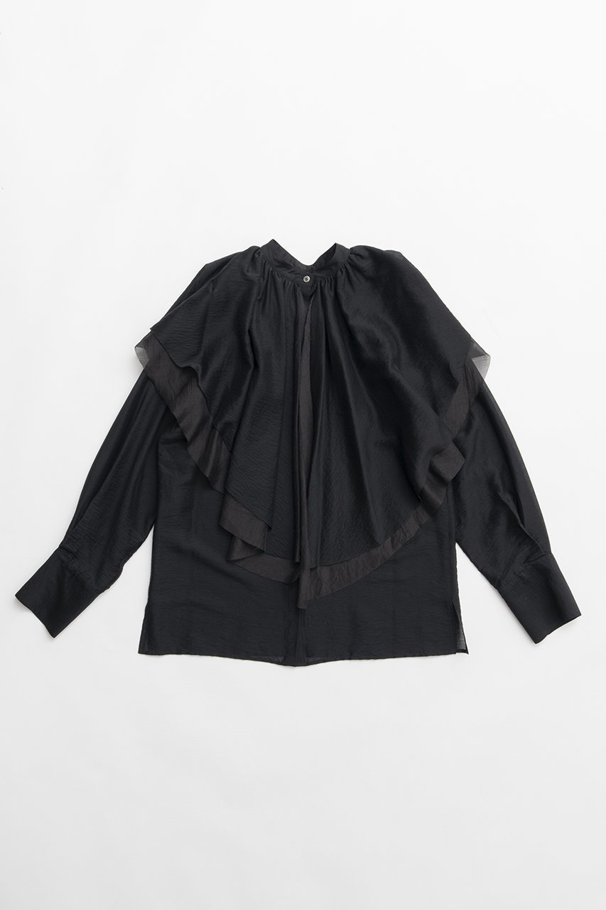 【プランク プロジェクト/PRANK PROJECT】のボリュームラッフル2WAYトップ インテリア・キッズ・メンズ・レディースファッション・服の通販 founy(ファニー) 　ファッション　Fashion　レディースファッション　Fashion for Women　トップス・カットソー　Cut & Sew Tops　シャツ・ブラウス・オフィスカジュアル　Elegant Blouses & Button-Ups　ロングTシャツ・Tシャツ　Longline T-Shirts & Tees　カットソー・ベーシックTシャツ　Cut-and-Sewn Tops / Stretch Tees & Basics　シアー　Sheer, See-Through　シルク　Silk, 100% Silk　ジャケット　Jacket, Outerwear　スリーブ　Sleeve, Long Sleeve / Short Sleeve　タイトスカート　Pencil Skirt, Tight Skirt　デニム　Denim, Jeans Material　バランス　Balance, Style Balance　フォルム　Silhouette, Form　フリル　Frill, Ruffle　ロング　Long, Long-Length　新作・新入荷　New Arrivals / New In　BLK(ブラック)|ID: prp329100004811945 ipo3291000000034930683