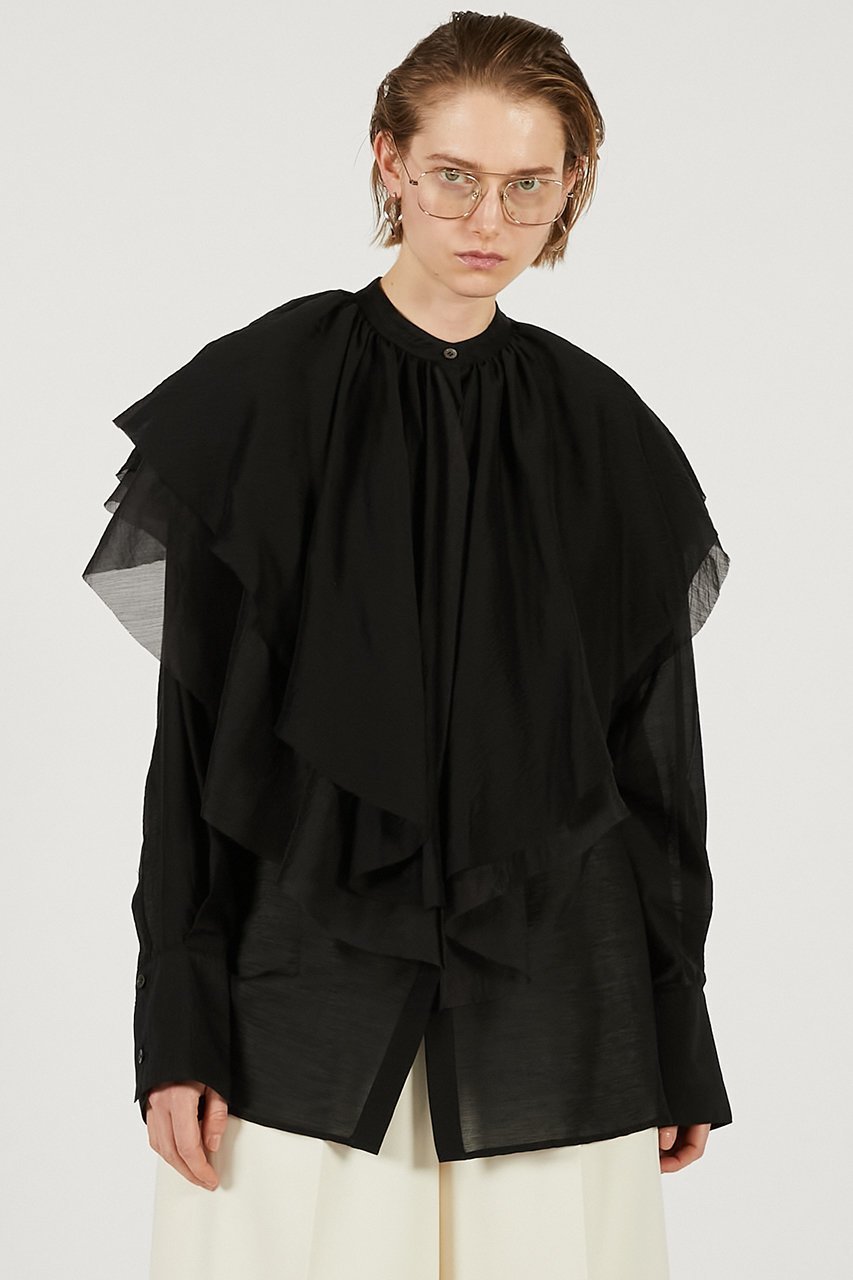 【プランク プロジェクト/PRANK PROJECT】のボリュームラッフル2WAYトップ 人気、トレンドファッション・服の通販 founy(ファニー) 　ファッション　Fashion　レディースファッション　Fashion for Women　トップス・カットソー　Cut & Sew Tops　シャツ・ブラウス・オフィスカジュアル　Elegant Blouses & Button-Ups　ロングTシャツ・Tシャツ　Longline T-Shirts & Tees　カットソー・ベーシックTシャツ　Cut-and-Sewn Tops / Stretch Tees & Basics　シアー　Sheer, See-Through　シルク　Silk, 100% Silk　ジャケット　Jacket, Outerwear　スリーブ　Sleeve, Long Sleeve / Short Sleeve　タイトスカート　Pencil Skirt, Tight Skirt　デニム　Denim, Jeans Material　バランス　Balance, Style Balance　フォルム　Silhouette, Form　フリル　Frill, Ruffle　ロング　Long, Long-Length　新作・新入荷　New Arrivals / New In　other-8|ID: prp329100004811945 ipo3291000000034930690