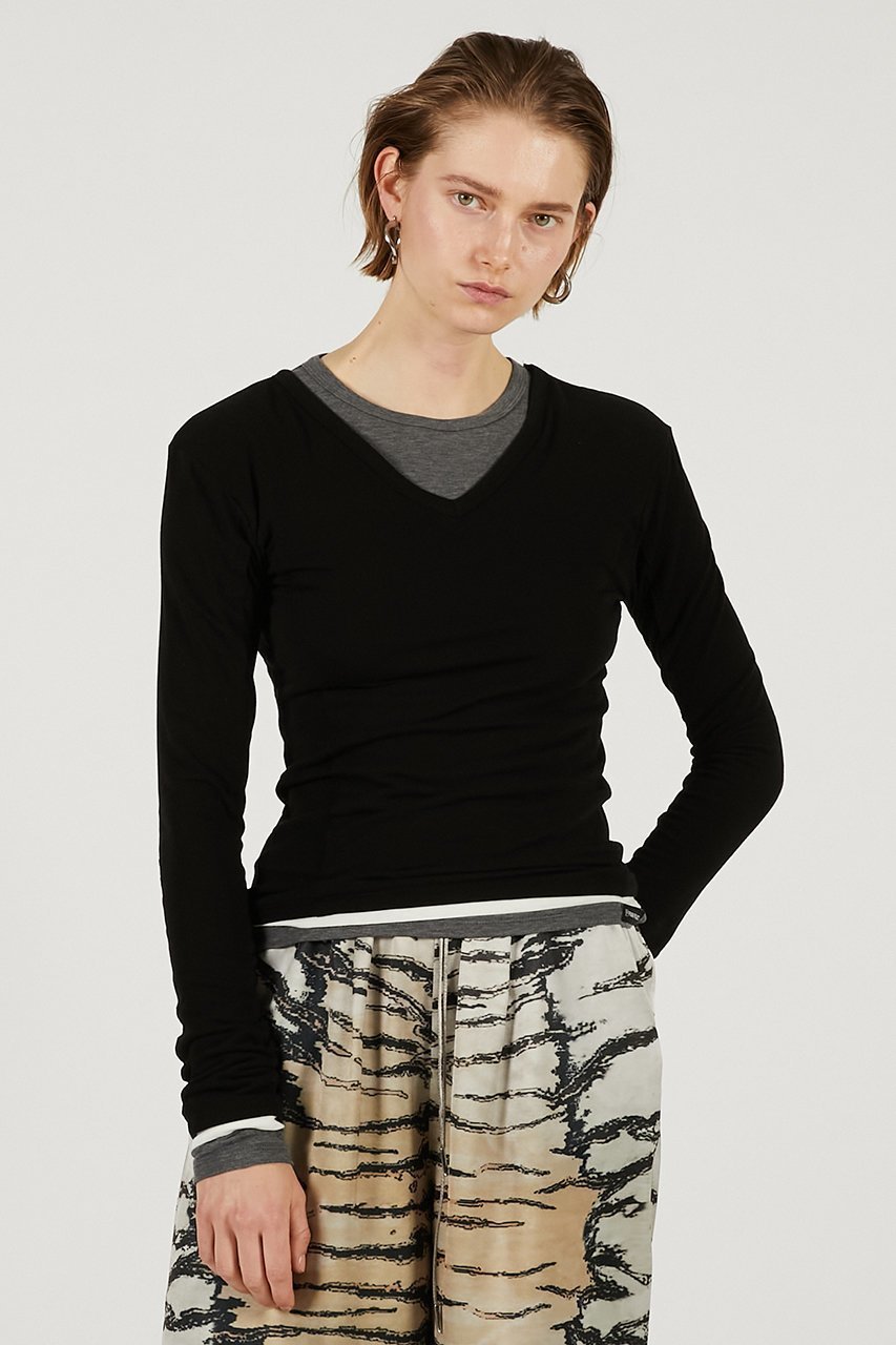 【プランク プロジェクト/PRANK PROJECT】のダブルネックレイヤードトップ インテリア・キッズ・メンズ・レディースファッション・服の通販 founy(ファニー) 　ファッション　Fashion　レディースファッション　Fashion for Women　スカート　Skirts　ロングスカート　Long Skirts / Maxi & Midi Skirts　なめらか　Smooth, Silky Texture　パウダー　Powder, Soft Tone　ロング　Long, Long-Length　新作・新入荷　New Arrivals / New In　BLK(ブラック)|ID: prp329100004811952 ipo3291000000034930751