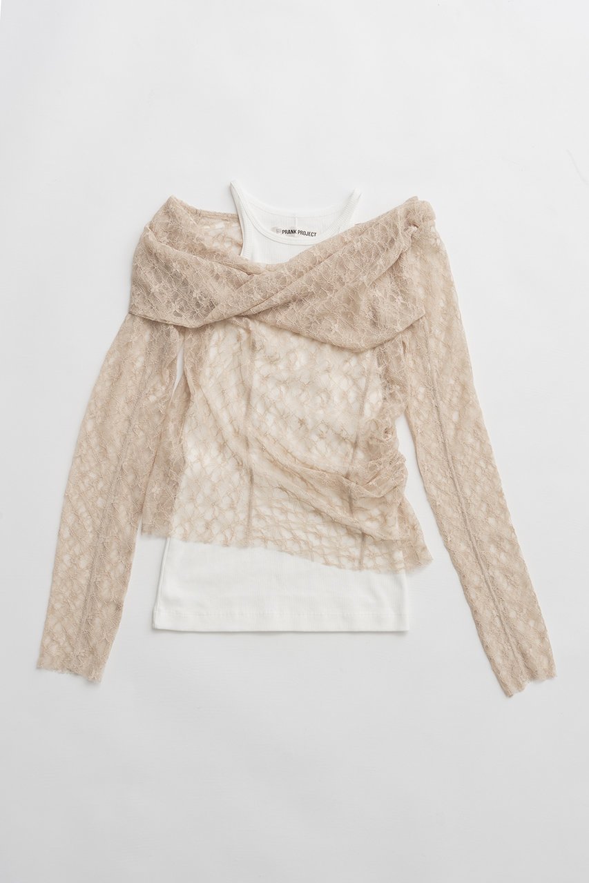 【プランク プロジェクト/PRANK PROJECT】のオフショルダーレイヤードトップ インテリア・キッズ・メンズ・レディースファッション・服の通販 founy(ファニー) 　ファッション　Fashion　レディースファッション　Fashion for Women　トップス・カットソー　Cut & Sew Tops　キャミソール&ノースリーブ　Camisoles & Sleeveless Tops　シャツ・ブラウス・オフィスカジュアル　Elegant Blouses & Button-Ups　インナー　Innerwear　カットソー　Cut and Sewn Top　キャミソール　Camisole, Spaghetti Strap Top　ストレッチ　Stretch, Stretchy Fabric　タンク　Tank Top, Sleeveless Top　ノースリーブ　Sleeveless, No-Sleeve　レース　Lace, Lace Fabric　新作・新入荷　New Arrivals / New In　BGE(ベージュ)|ID: prp329100004811973 ipo3291000000034930948